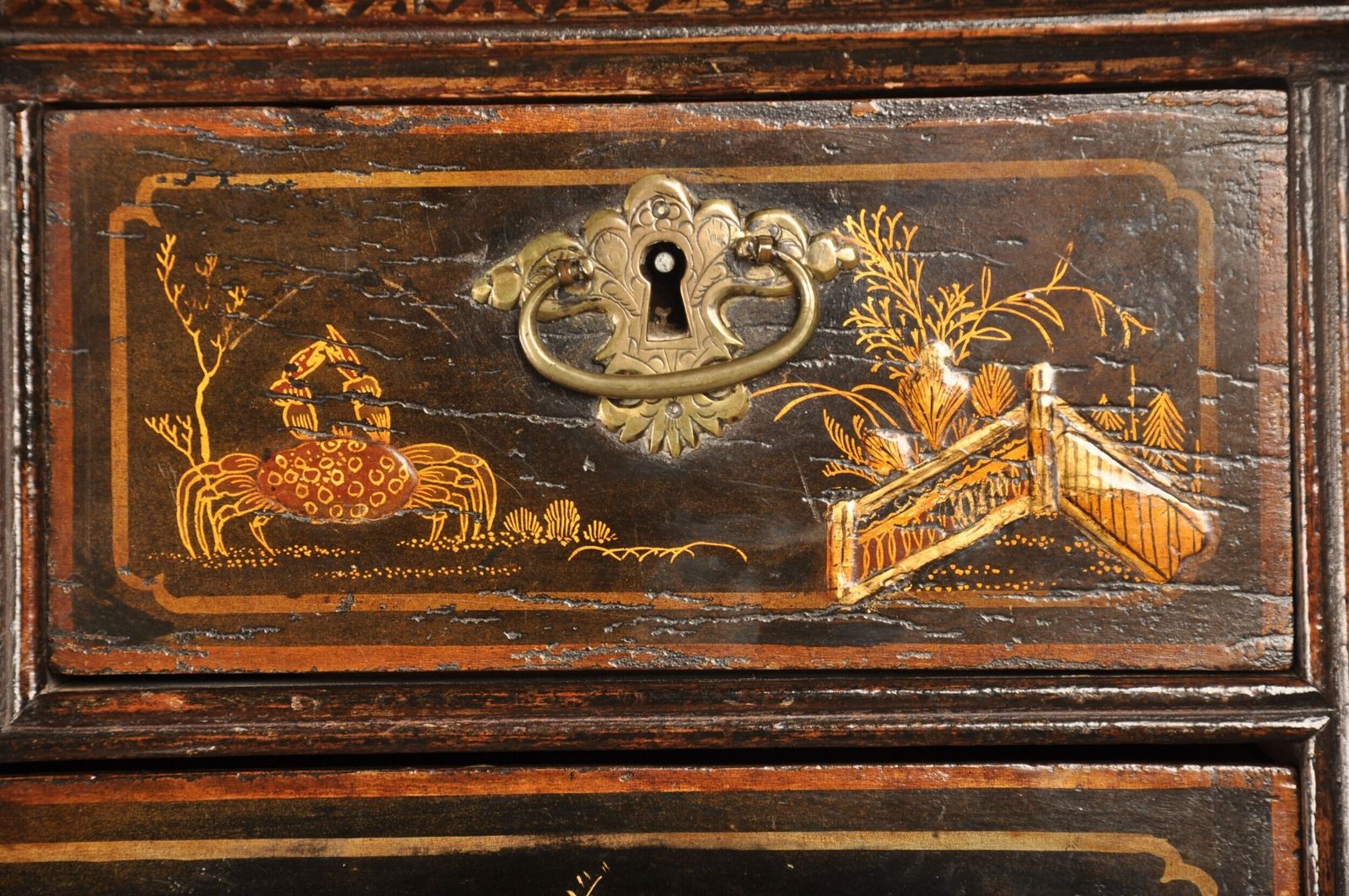 Rare Early 18th Century Chinoiserie Japanned Chest On Stand photo vintage