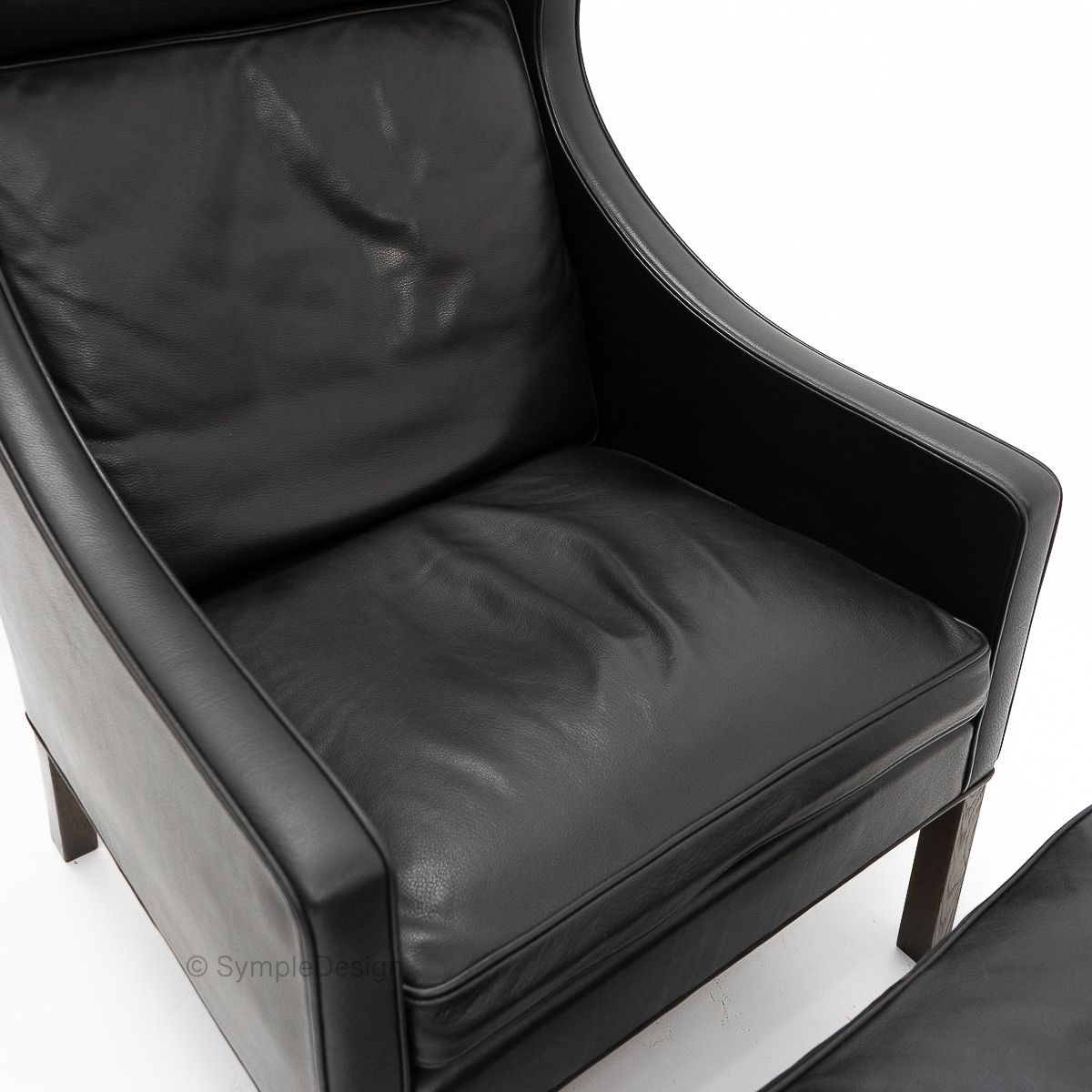 photo for sale Black Leather Wingchair And Footstool By Borge Mogensen, 1960s