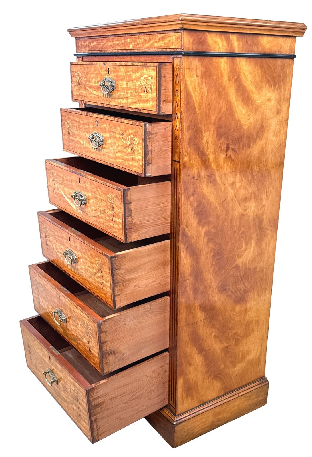 Satinwood Late 19th Century Tall Pedestal Chest Of Drawers (England, Circa 1880) photo for sale