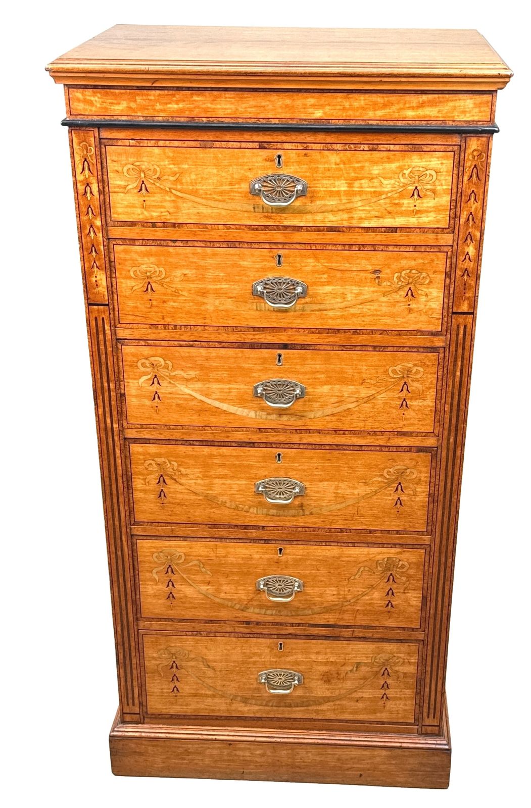 photo for sale Satinwood Late 19th Century Tall Pedestal Chest Of Drawers (England, Circa 1880)