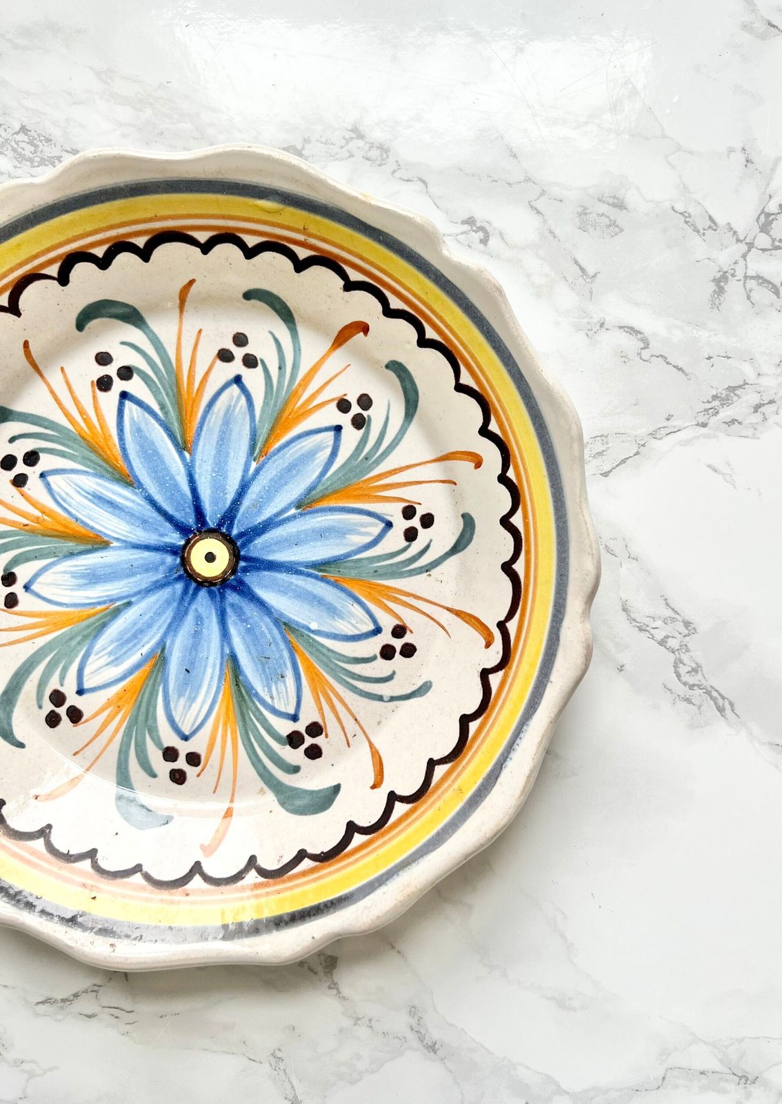 Traditional Glazed French Pottery Plates Flower Decor Moustier Wall Decor French Kitchen Living Room photo furniture