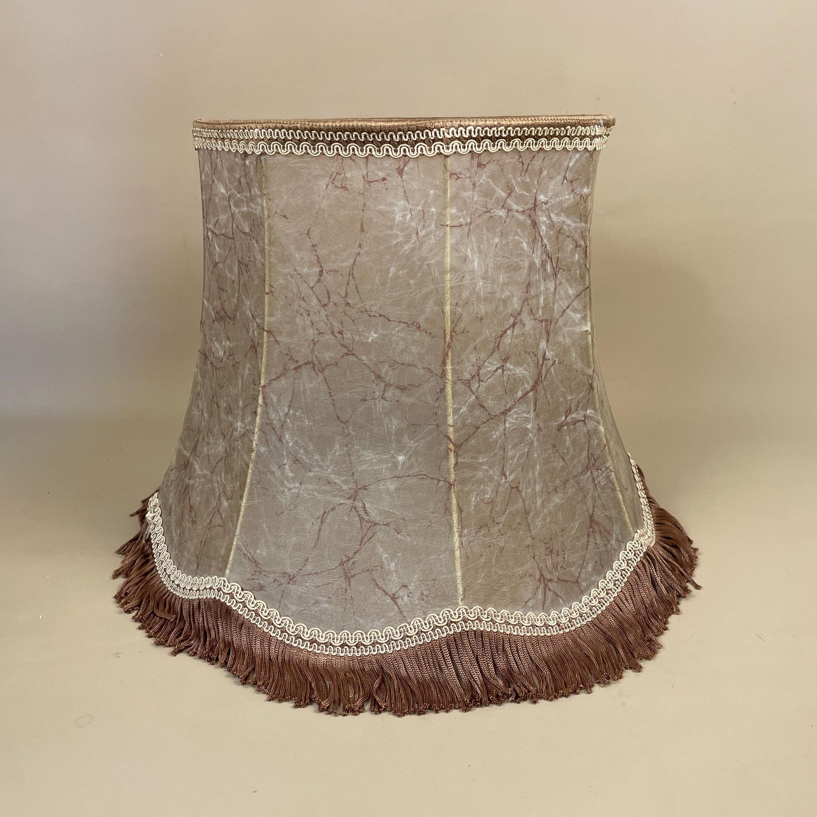 Antique French Vintage Lamp Shade Lampshade Tasseled Edge Tassel Lightshade Light Empire Downton Abbey Abstract Pattern Floor Lamp Neutral photo Lighting