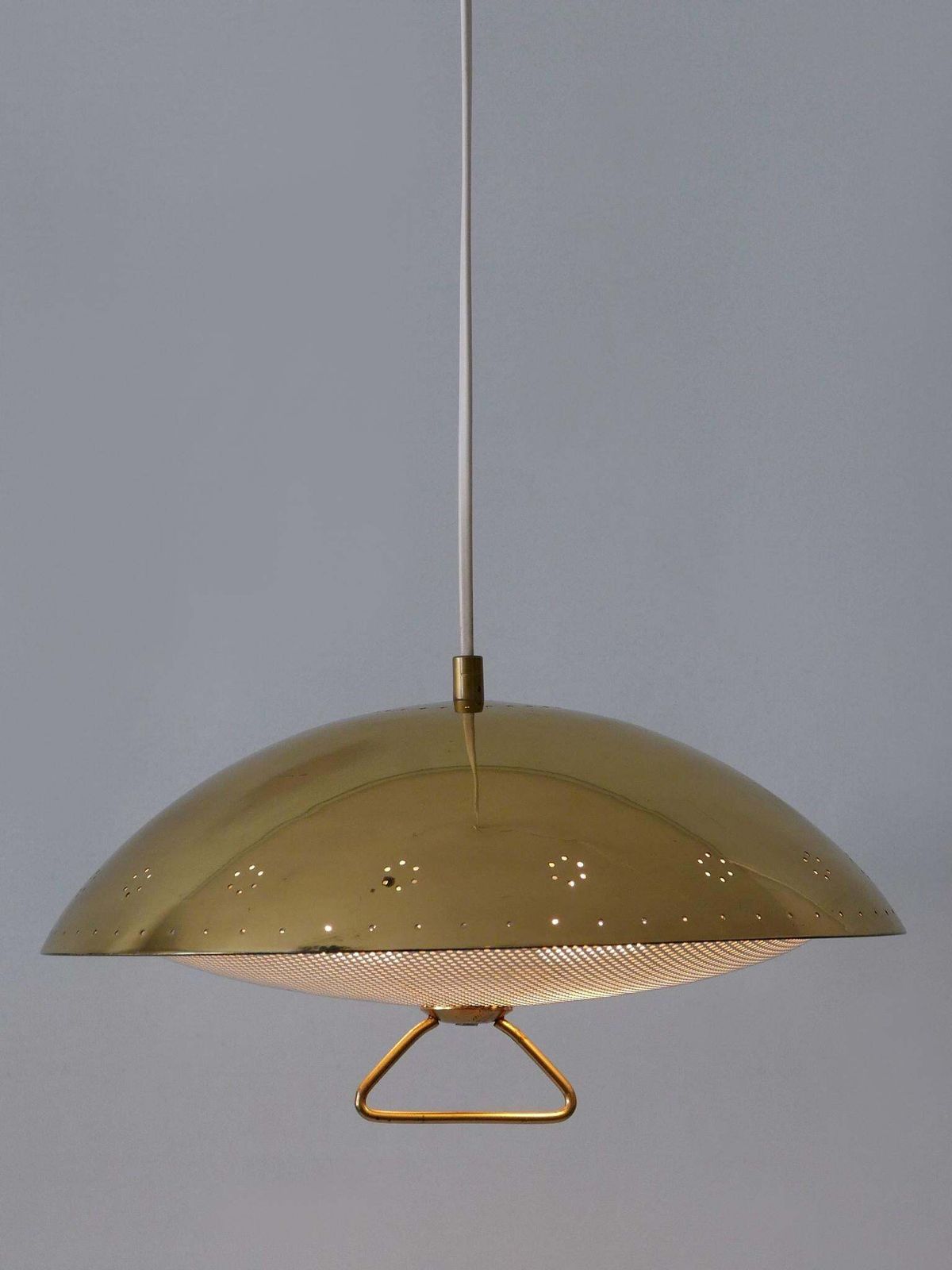 Rare & Elegant Mid Century Modern Perforated Metal Pendant Lamp Germany 1950 photo 3303.0