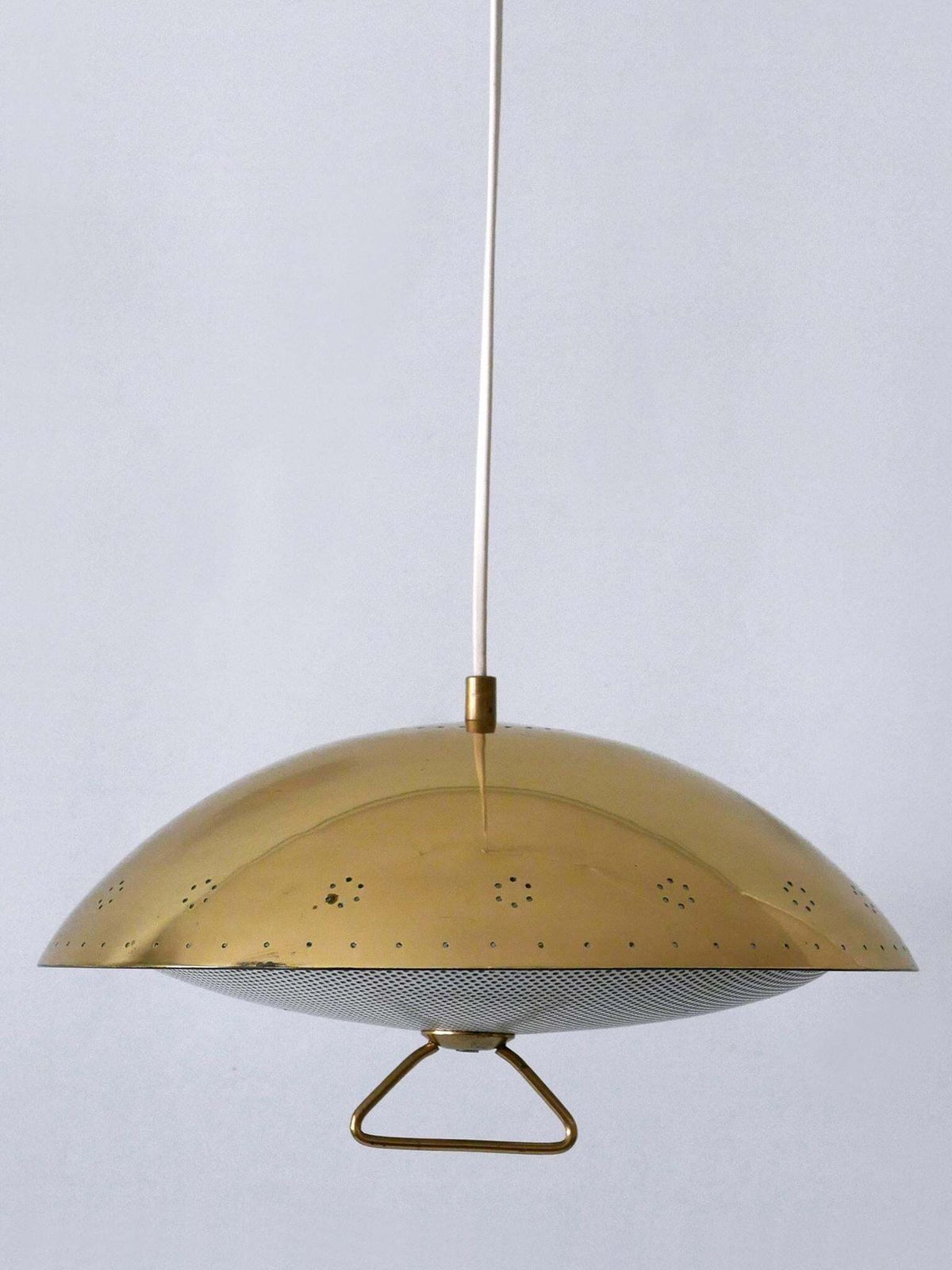 Rare & Elegant Mid Century Modern Perforated Metal Pendant Lamp Germany 1950 photo vinterior