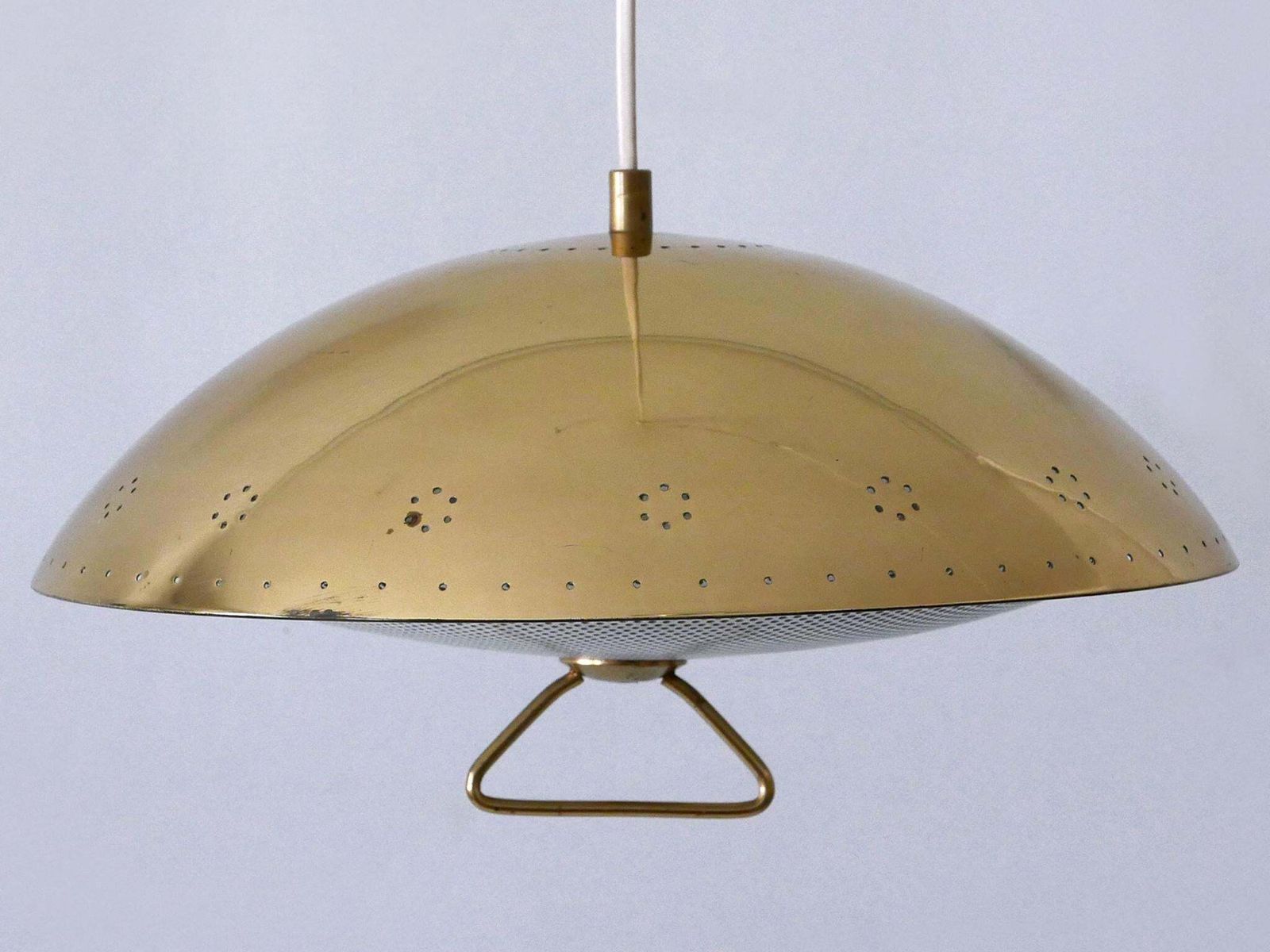 3303.0 Rare & Elegant Mid Century Modern Perforated Metal Pendant Lamp Germany 1950 photo