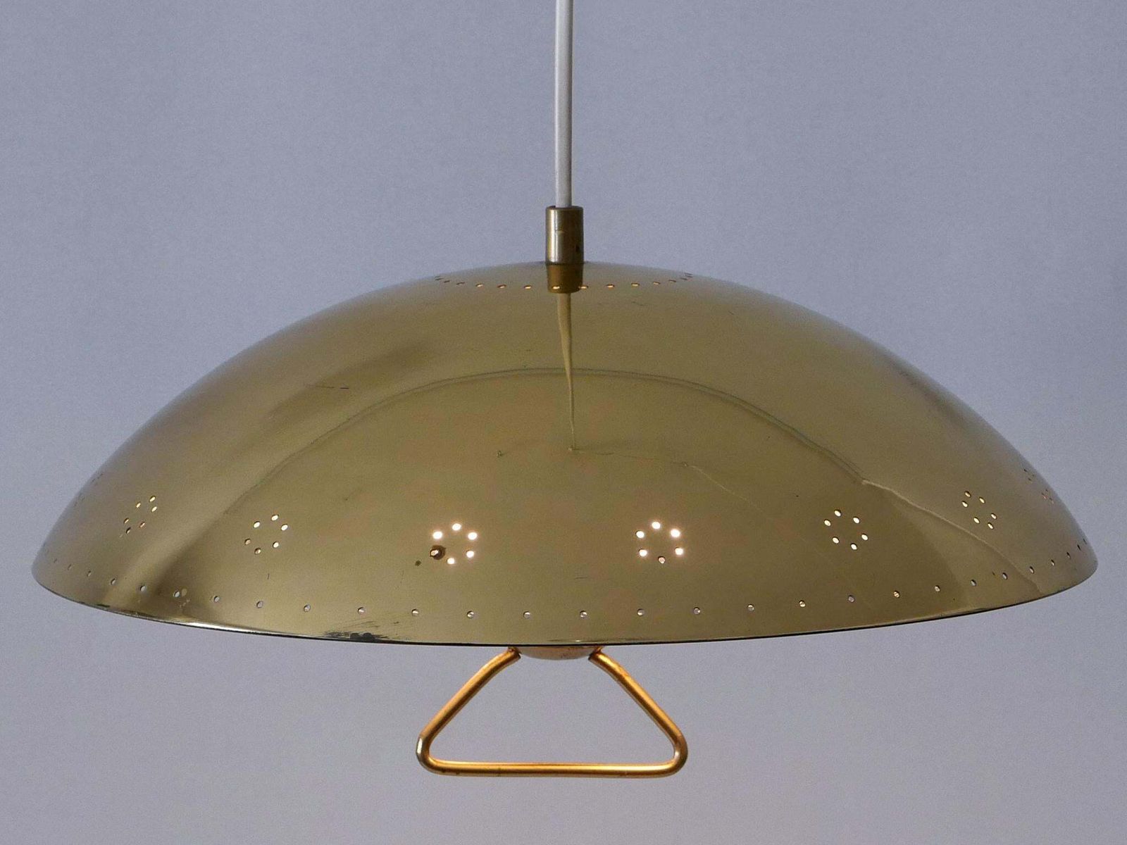 photo vinterior Rare & Elegant Mid Century Modern Perforated Metal Pendant Lamp Germany 1950