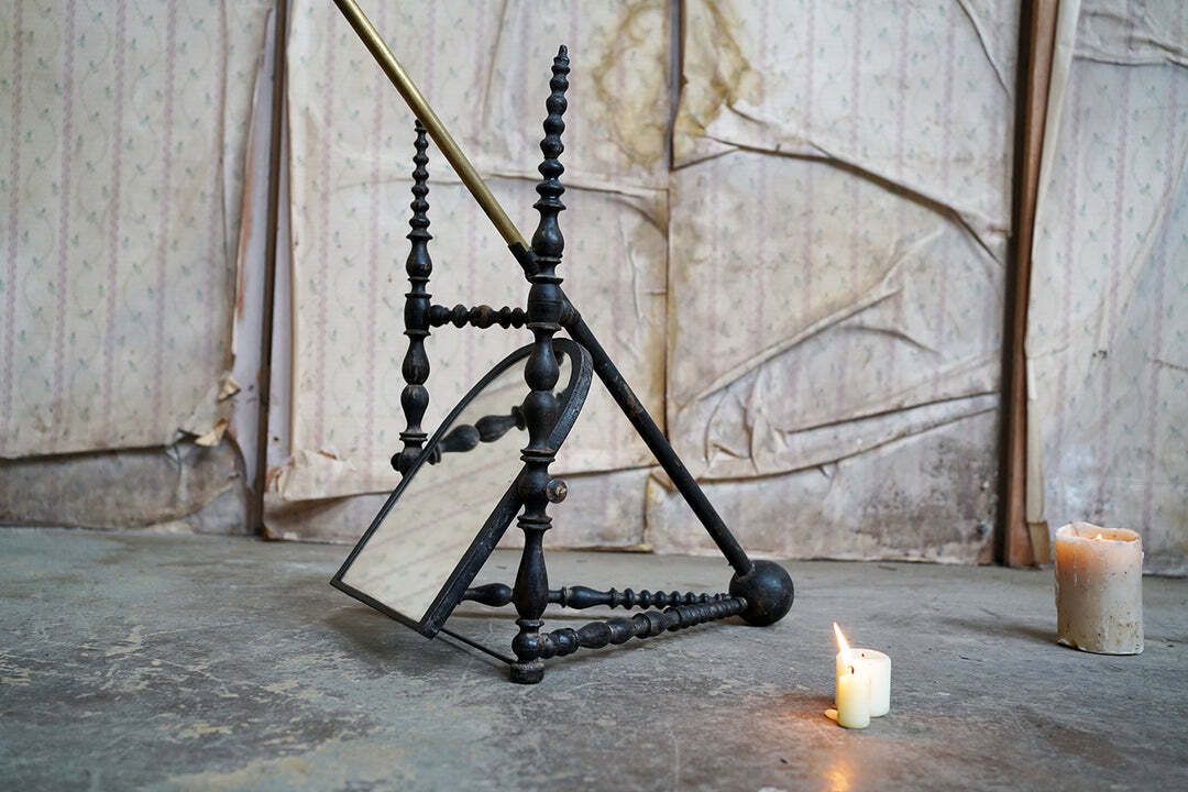 photo for sale A Unique Early Victorian Ebonised & Bobbin Turned Adjustable Telescopic Table Mirror C.1850