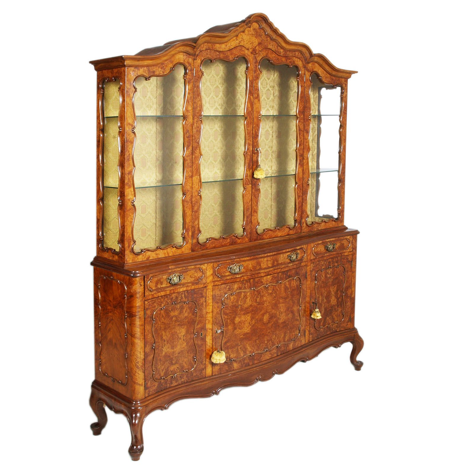 1930s Venetian Rococo Glass Sideboard, Walnut Burl, Bassano's Ebanistery
