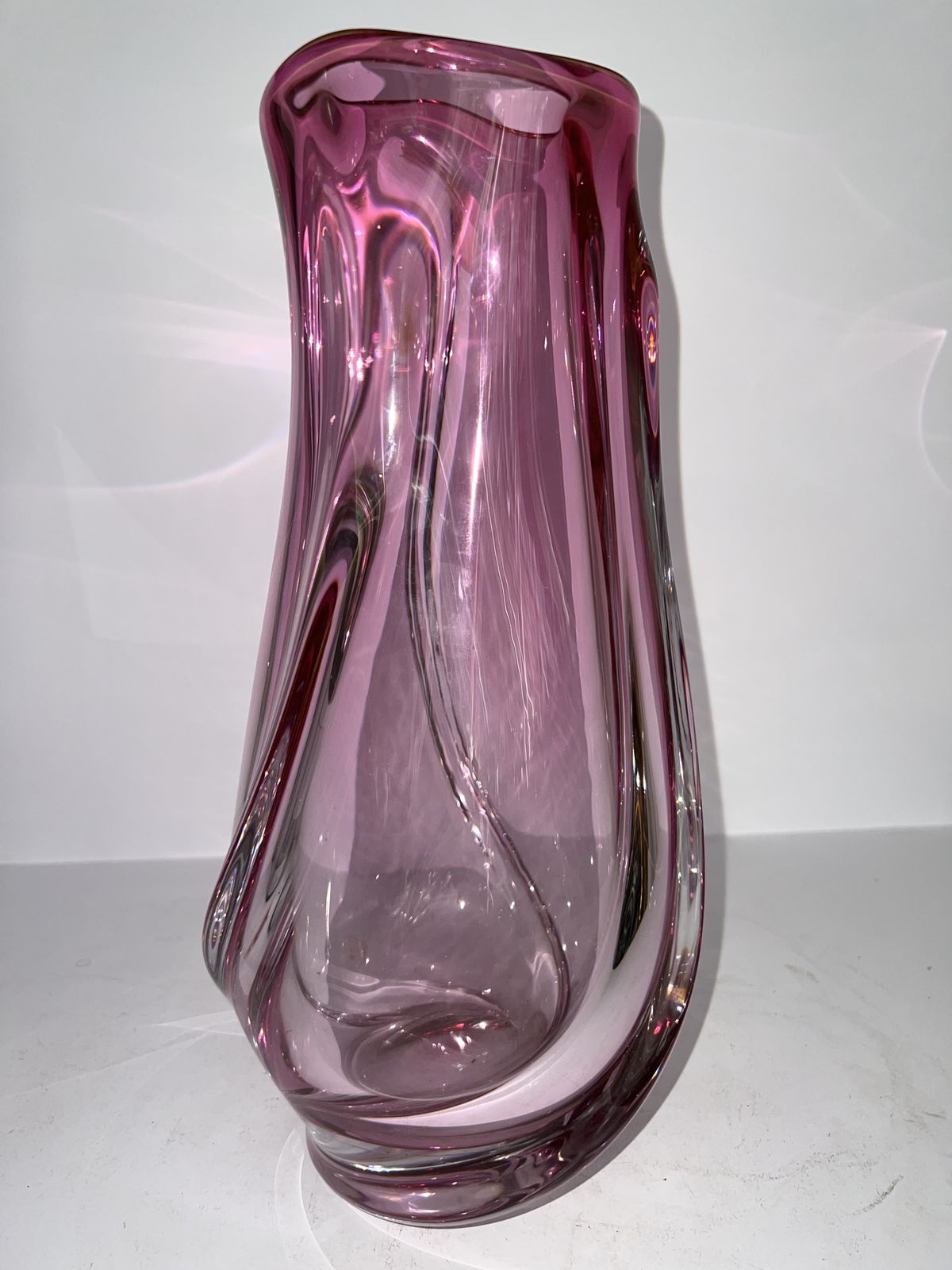 Large Murano Sommerso Swirl Vase – Cranberry/Pink &Clear Glass, 1970s photo 900.0