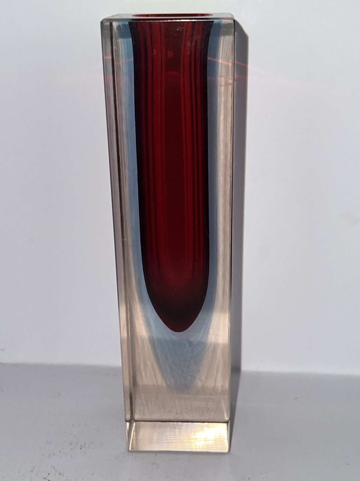 Small Murano Sommerso Block Vase, Red, Blue &Amp; Pink, 14cm X 6cm, C. 1960s–70s photo for sale