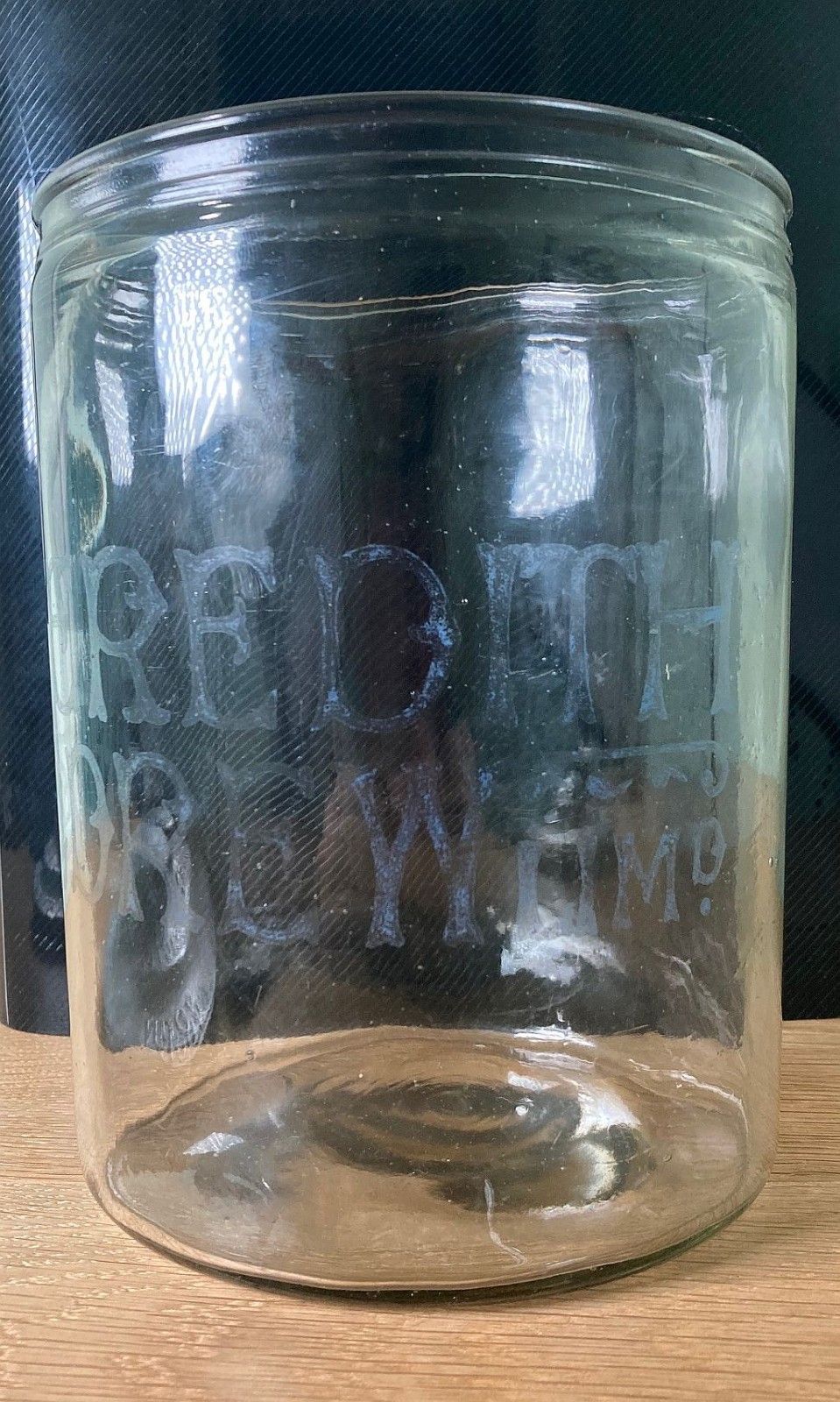 Antique Edwardian Meredith & Drew Shop Counter Top Glass Biscuit Jar Etched Logo photo Home Decor