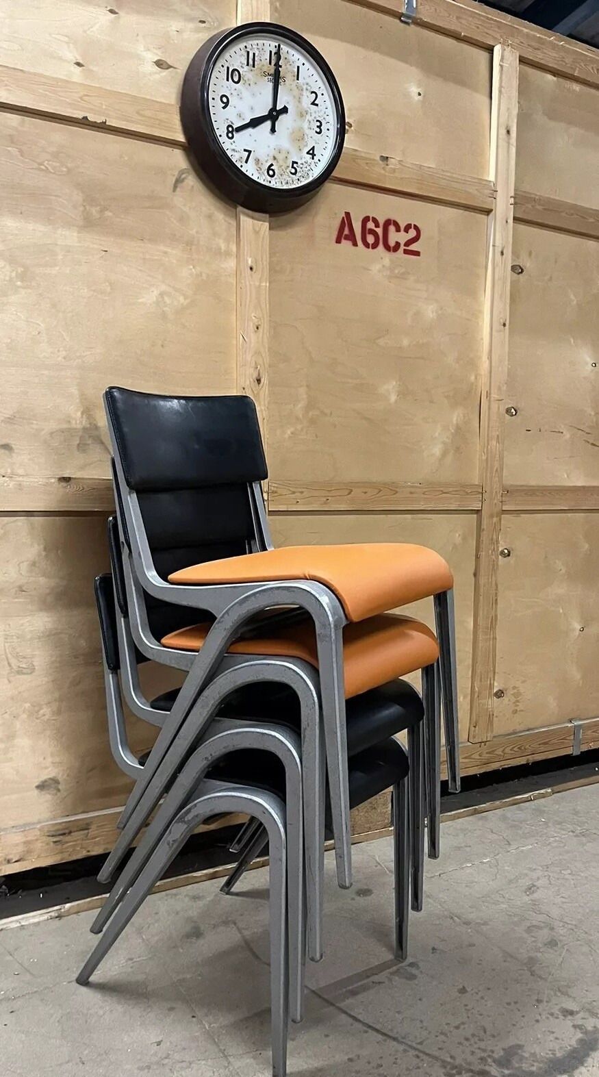 Black / Orange Esavian Stacking Chair By James Leonard 1950s Set Of Four