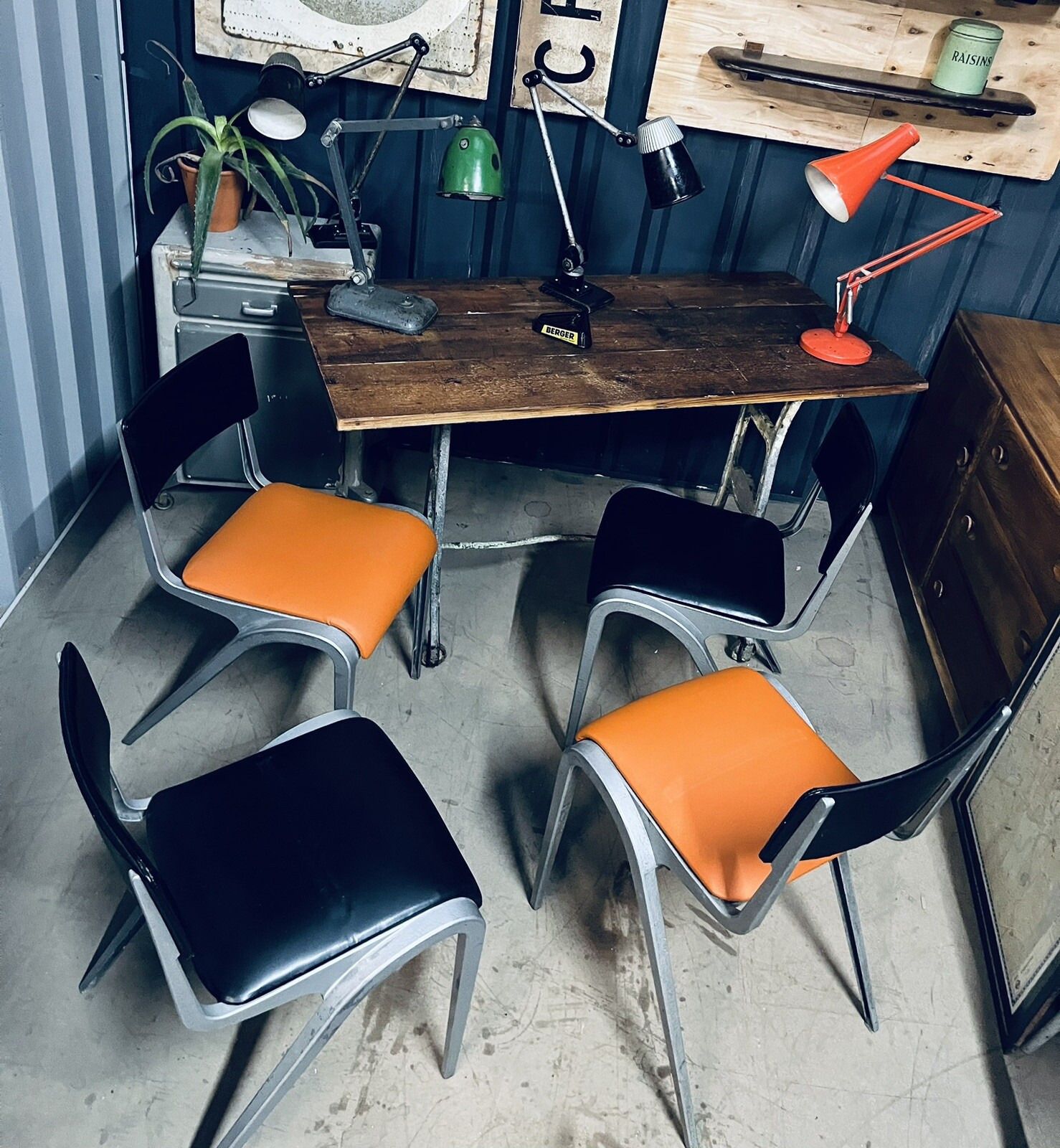 Black / Orange Esavian Stacking Chair By James Leonard 1950s Set Of Four photo furniture