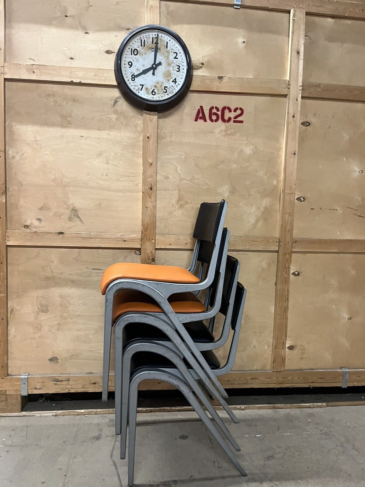 Black / Orange Esavian Stacking Chair By James Leonard 1950s Set Of Four photo for sale