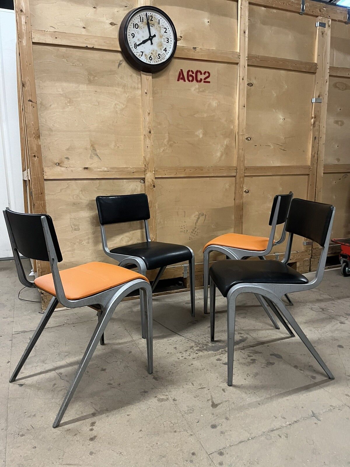 Furniture Black / Orange Esavian Stacking Chair By James Leonard 1950s Set Of Four photo