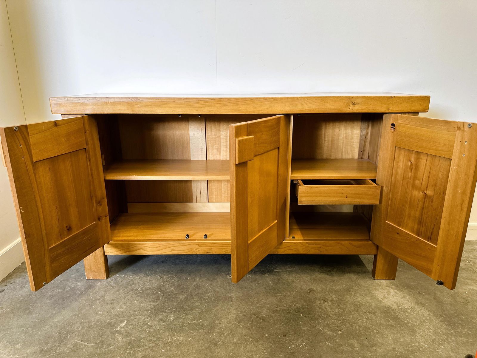 Maison Regain Sideboard, Vintage French Elm Wood Credenza, Brutalist 1970s Modernist Cabinet, Solid Wood Storage Buffet photo Furniture