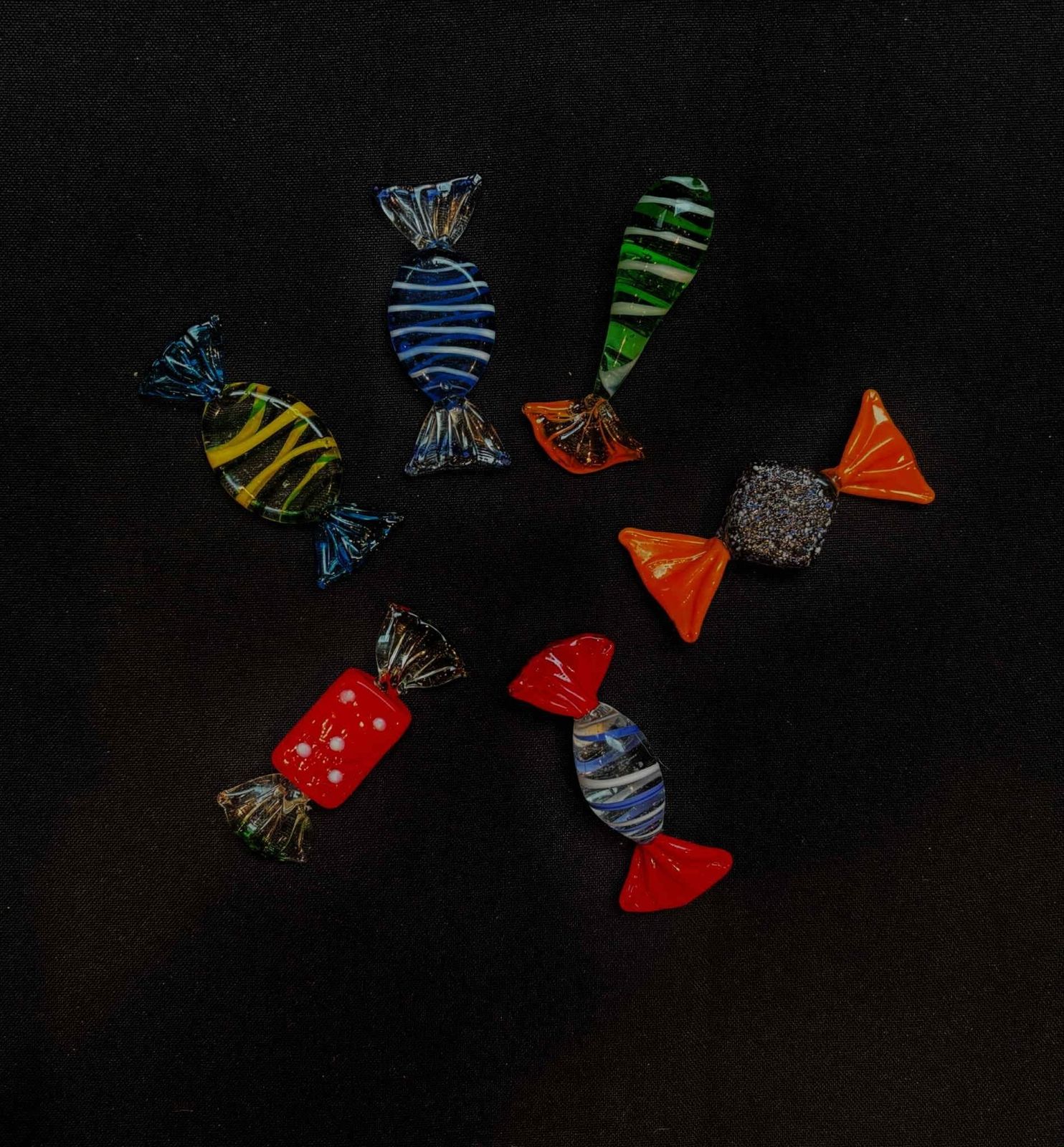 Murano Glazen Messenleggers: Retro Snoepjes Design, Set Van 6