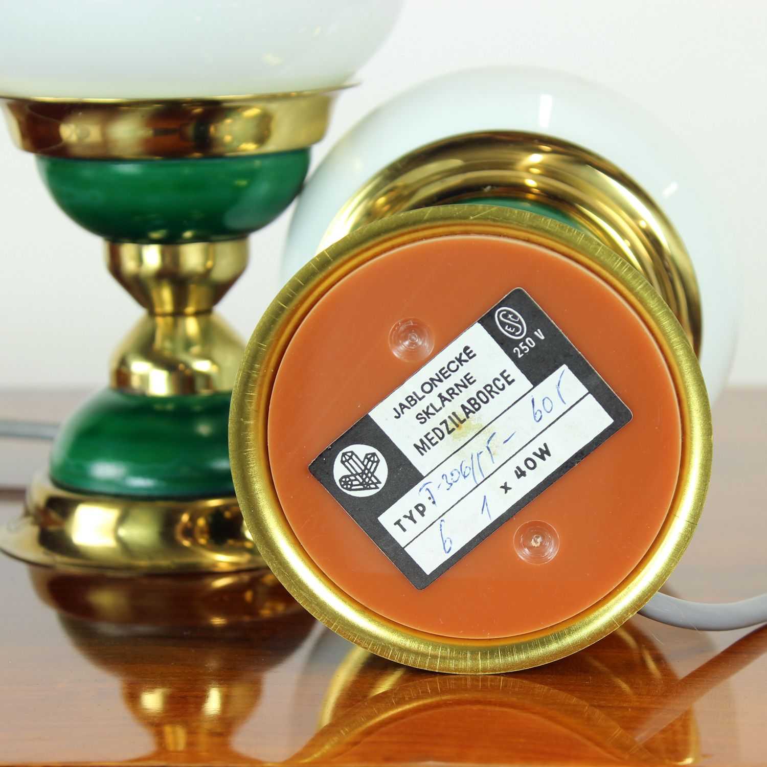 Set Of Table Lamps In Opaline Glass & Brass, Czechoslovakia 1955 photo 360.0