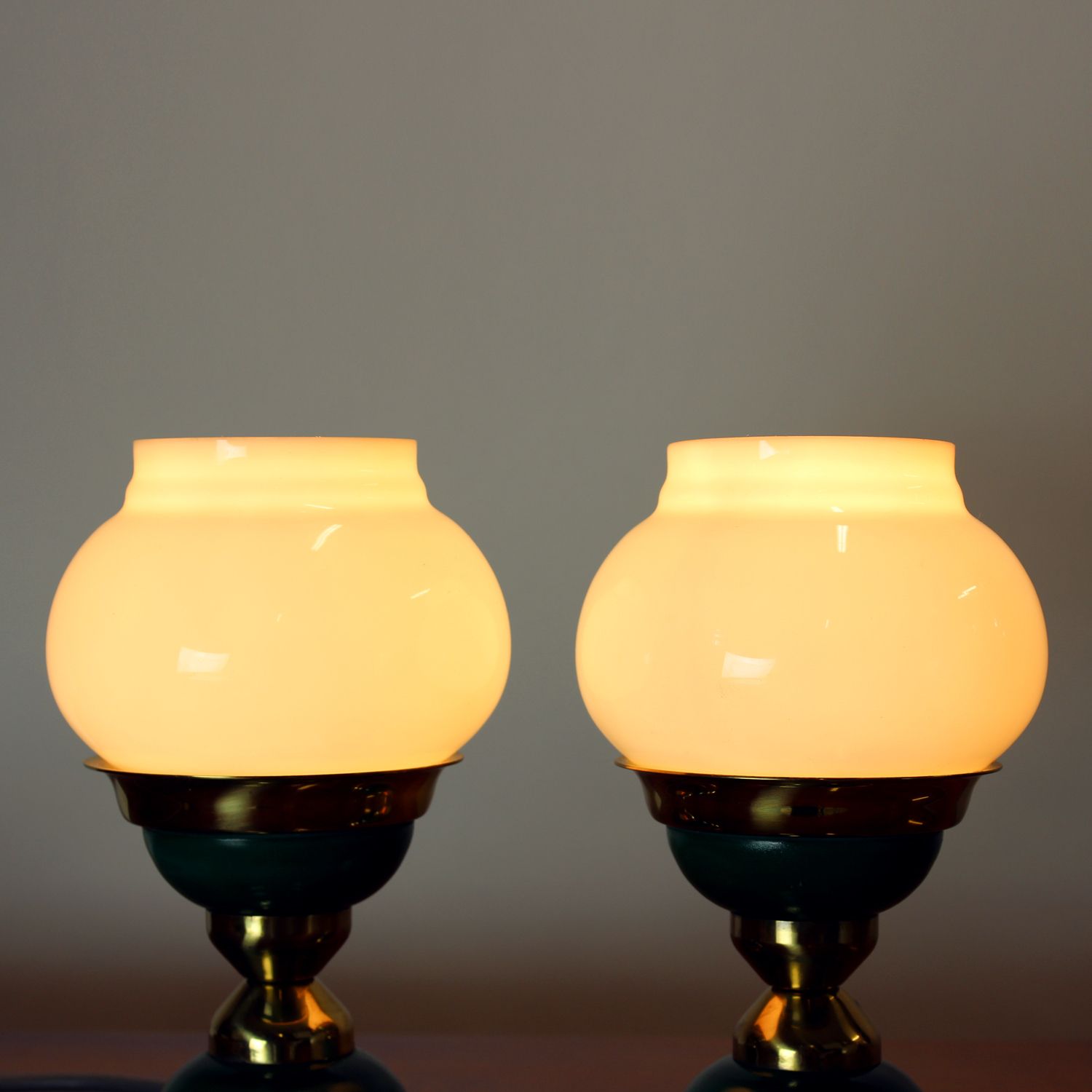 Set Of Table Lamps In Opaline Glass & Brass, Czechoslovakia 1955 photo vintage