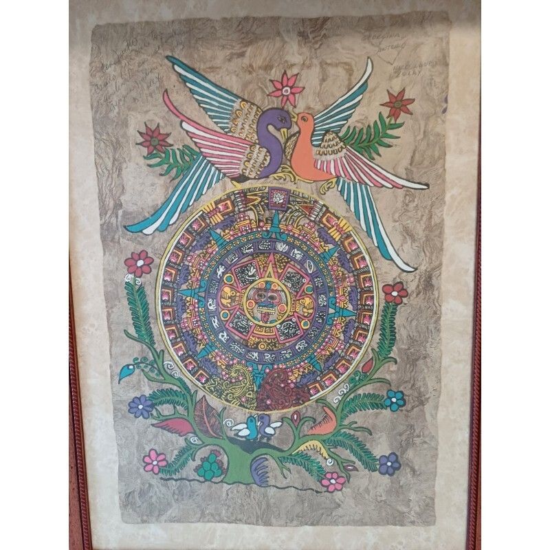 Art Painting On Lama Or Vicuna Skin, Mayan Or Aztec photo