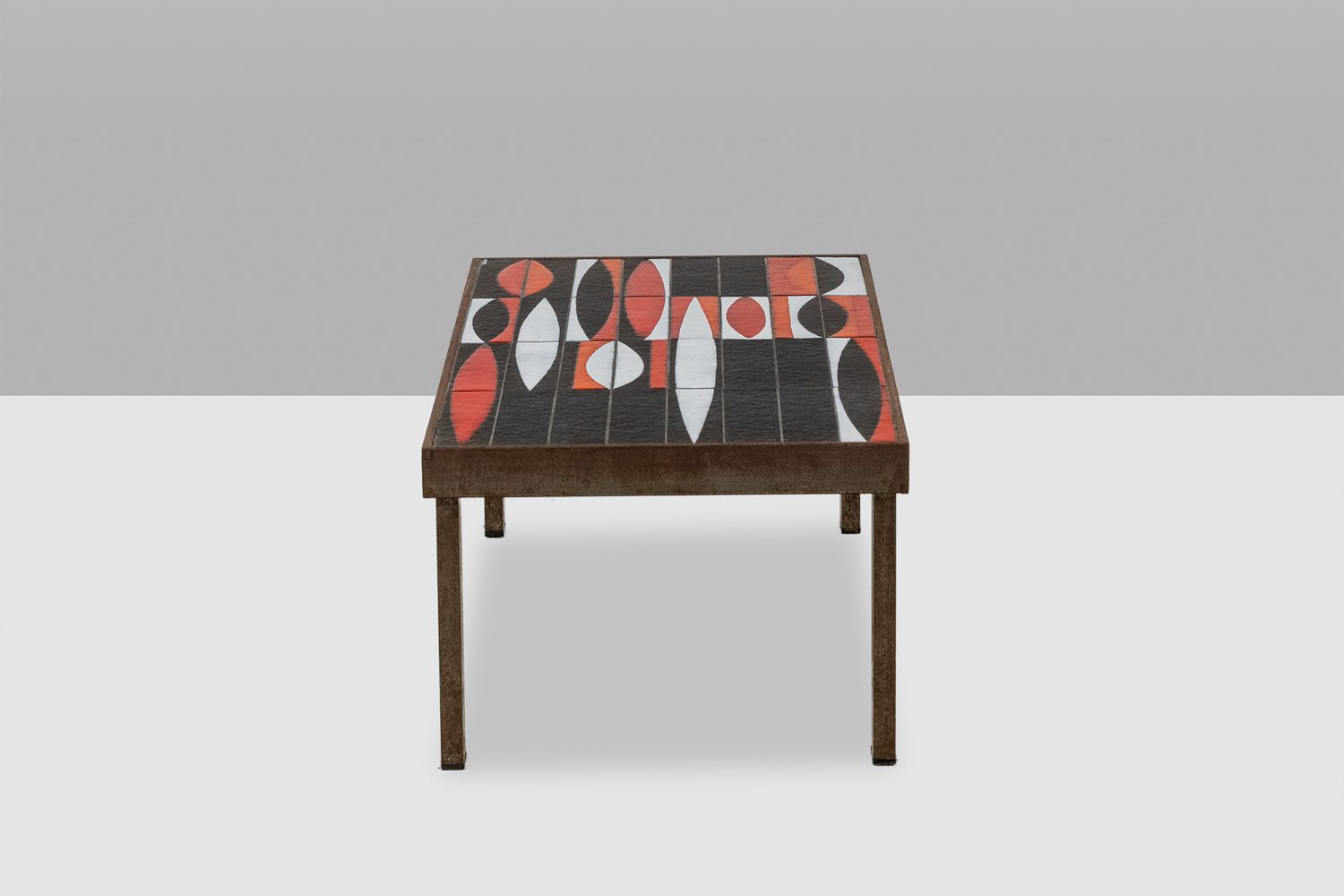 Capron. “Navette” Coffee Table In Black And Red Glazed Stoneware. 1960s. photo furniture