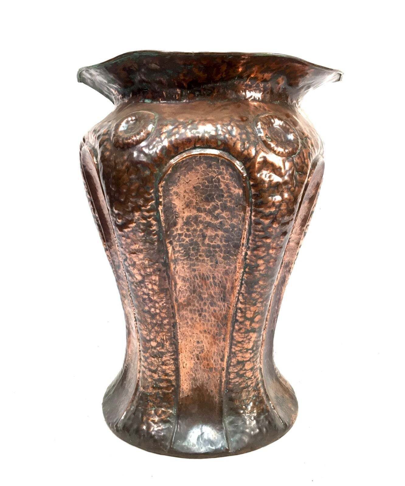 Antique Art Nouveau Large Floor Standing Copper Stick Stand Umbrella Holder 1900 photo vinterior
