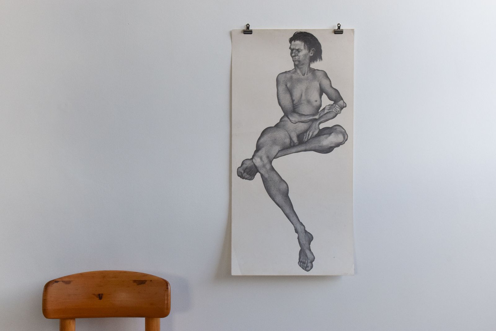Vintage Original Male Nude Pencil Drawing By Artist Robert Arthur Bramwell