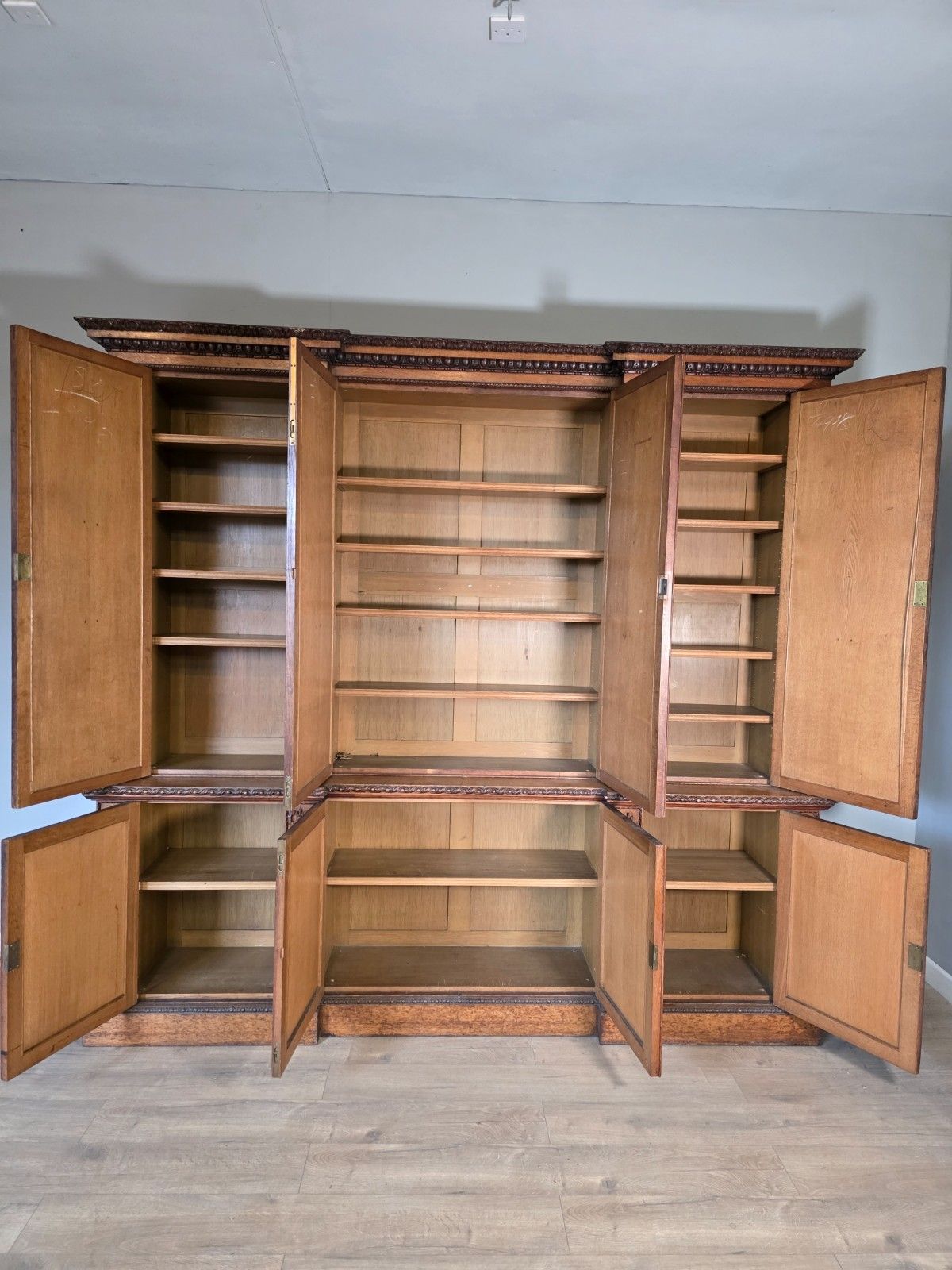 photo furniture Antique Country House Pollard Oak Inverted Breakfront Bookcase 1860s