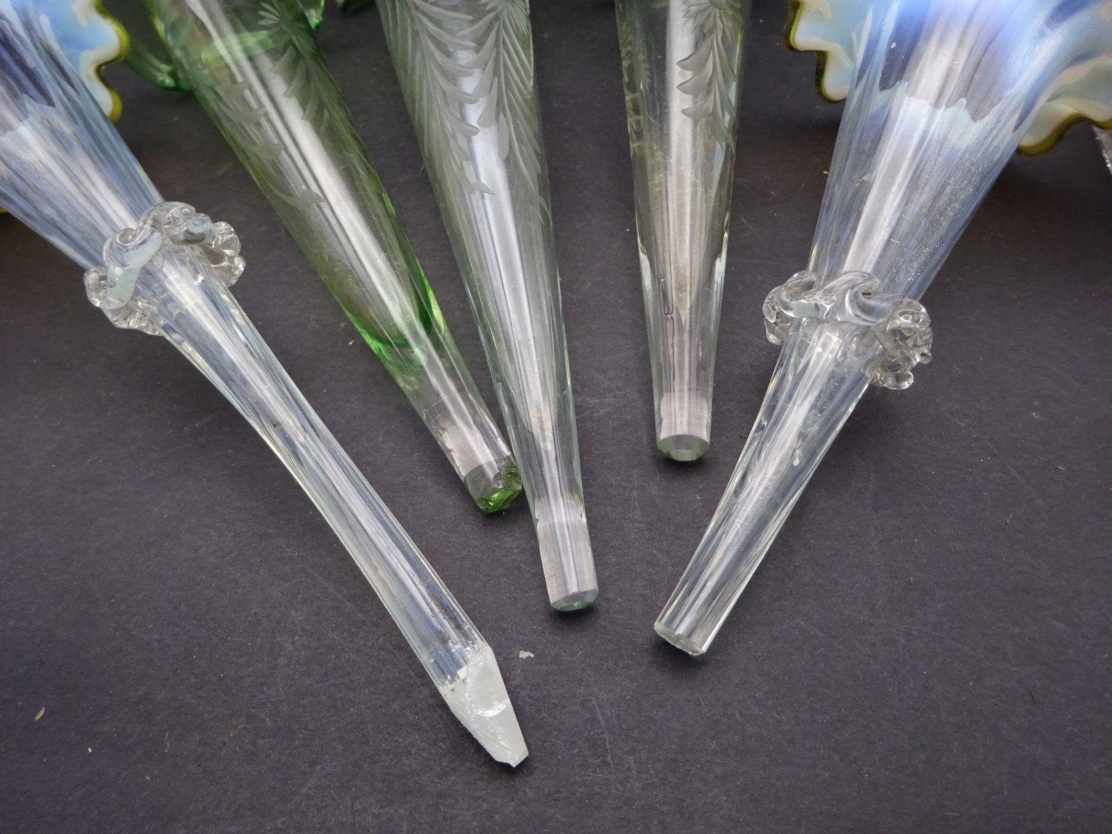photo for sale 5 Victorian Green And Opalescent Fluted Glass Epergne Pieces (Amended Listing)