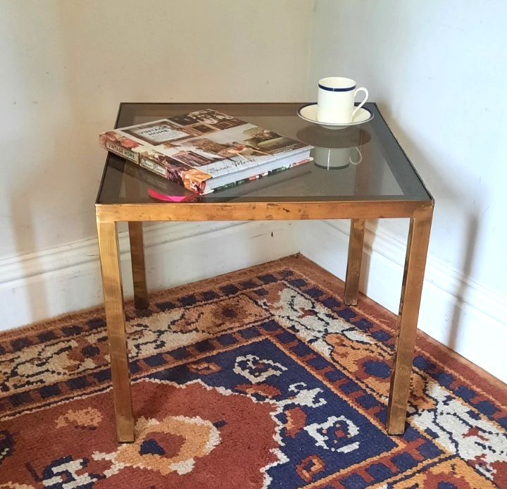 Vintage Gold Gold Coloured Glass Topped Square Coffee Table Side Table