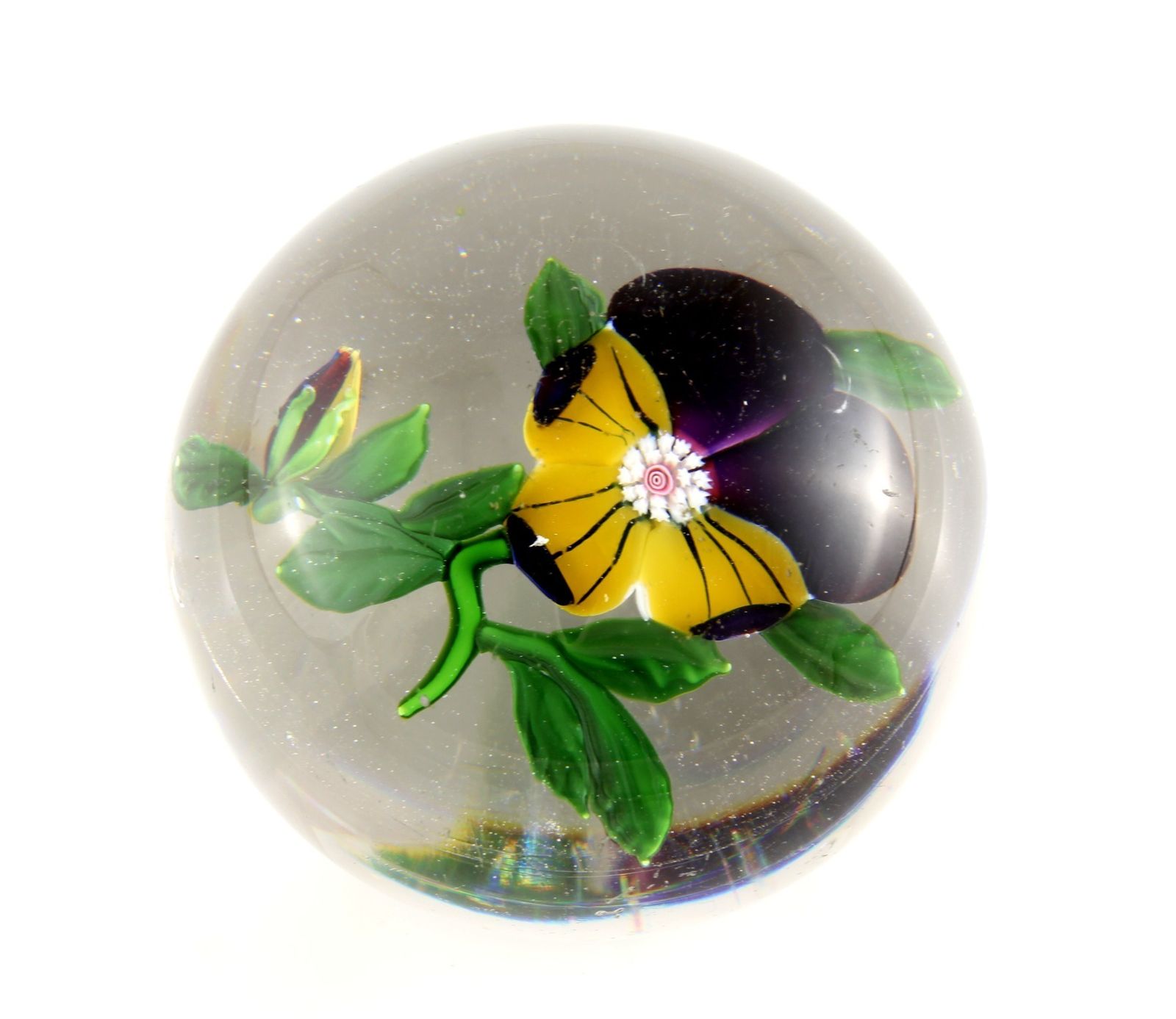 Antique Baccarat Pansy Paperweight. Heavy French Glass Desk Weight. C1850.