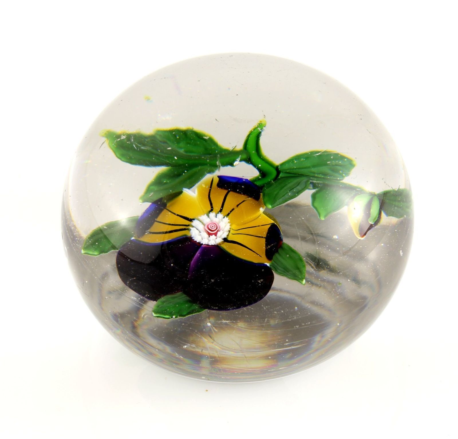 Antique Baccarat Pansy Paperweight. Heavy French Glass Desk Weight. C1850. photo vintage