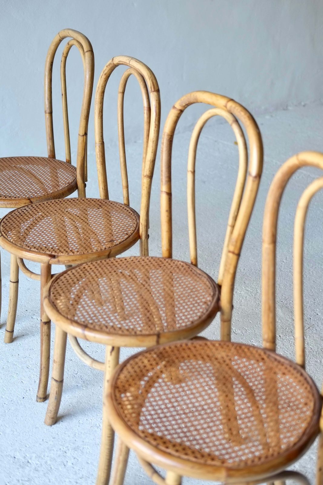 A Set Of Four French Midcentury Bamboo Dining Chairs photo Meubels