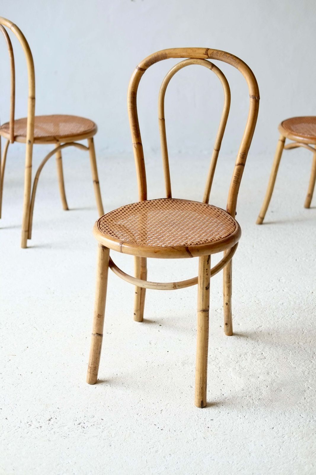 photo for sale A Set Of Four French Midcentury Bamboo Dining Chairs