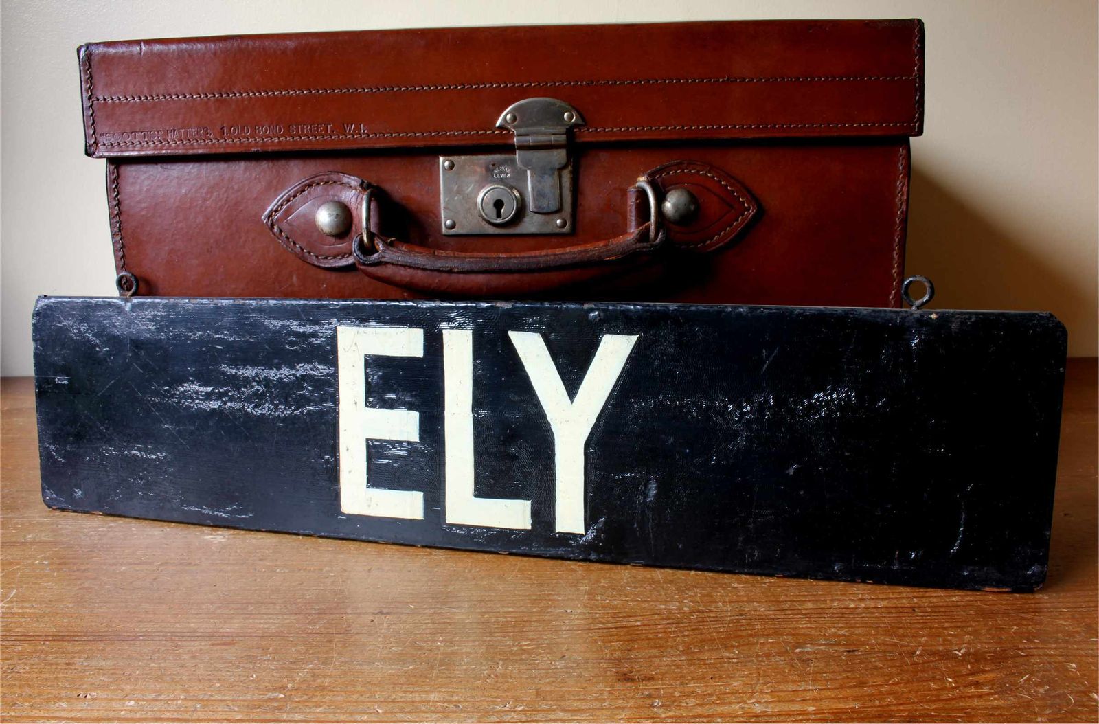 Antique Ely Train Destination Sign. Black Railway Station Signage.