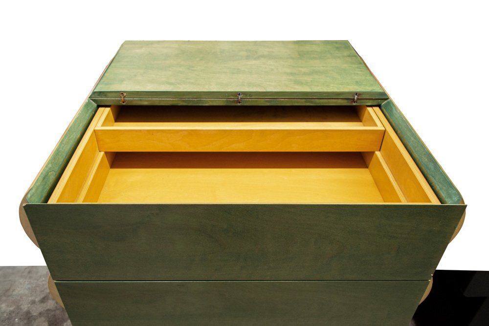 photo furniture Postmodern Architectural Chest Of Drawers In Natural Wood And Aniline Stained Wood, 1980s