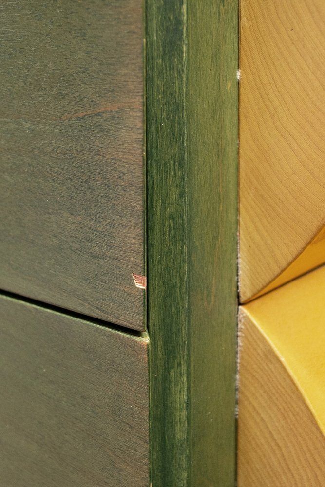 Furniture Postmodern Architectural Chest Of Drawers In Natural Wood And Aniline Stained Wood, 1980s photo