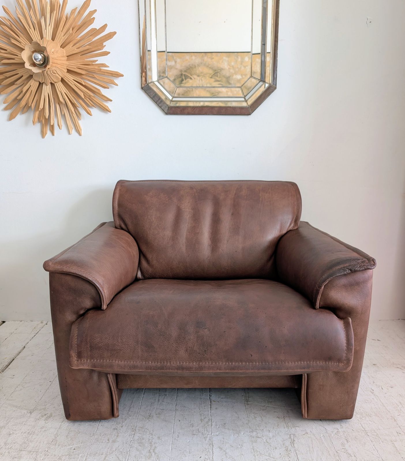 Large Vintage Dutch Mid Century Buffalo Leather Armchair By Leolux, 1970s photo furniture