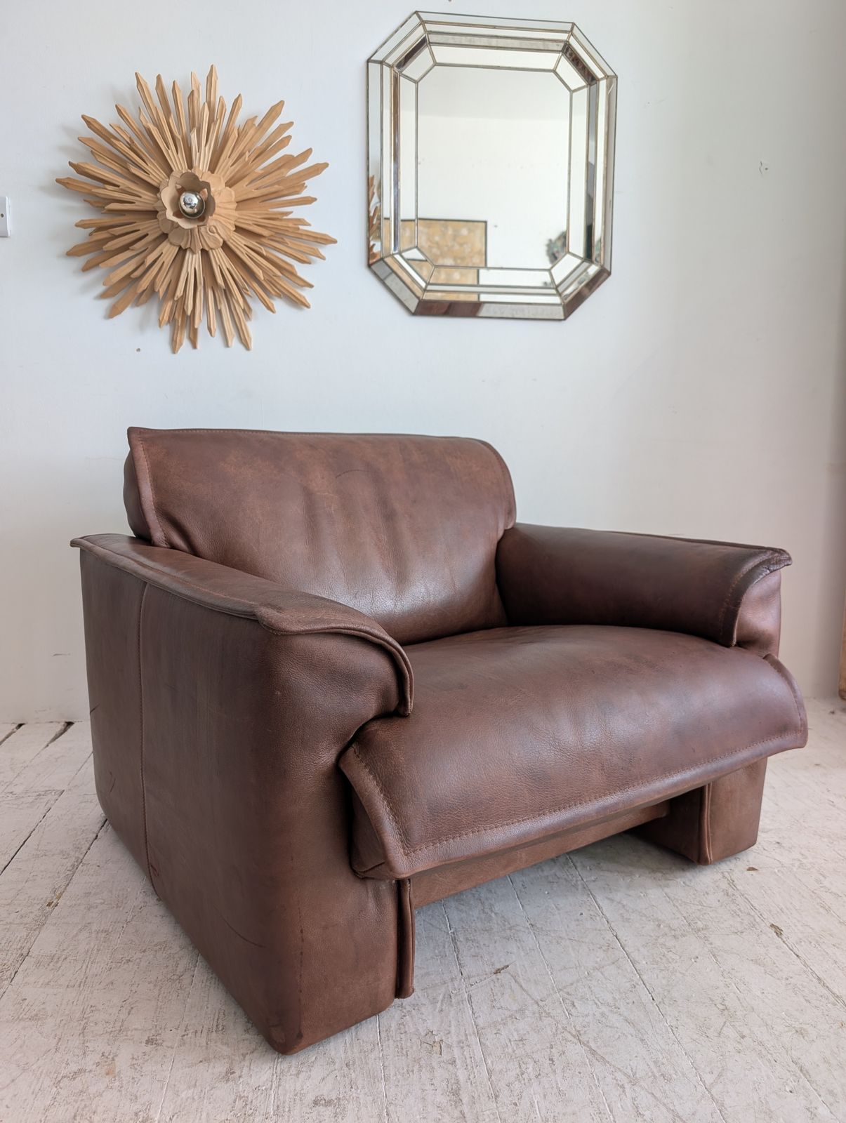 photo for sale Large Vintage Dutch Mid Century Buffalo Leather Armchair By Leolux, 1970s