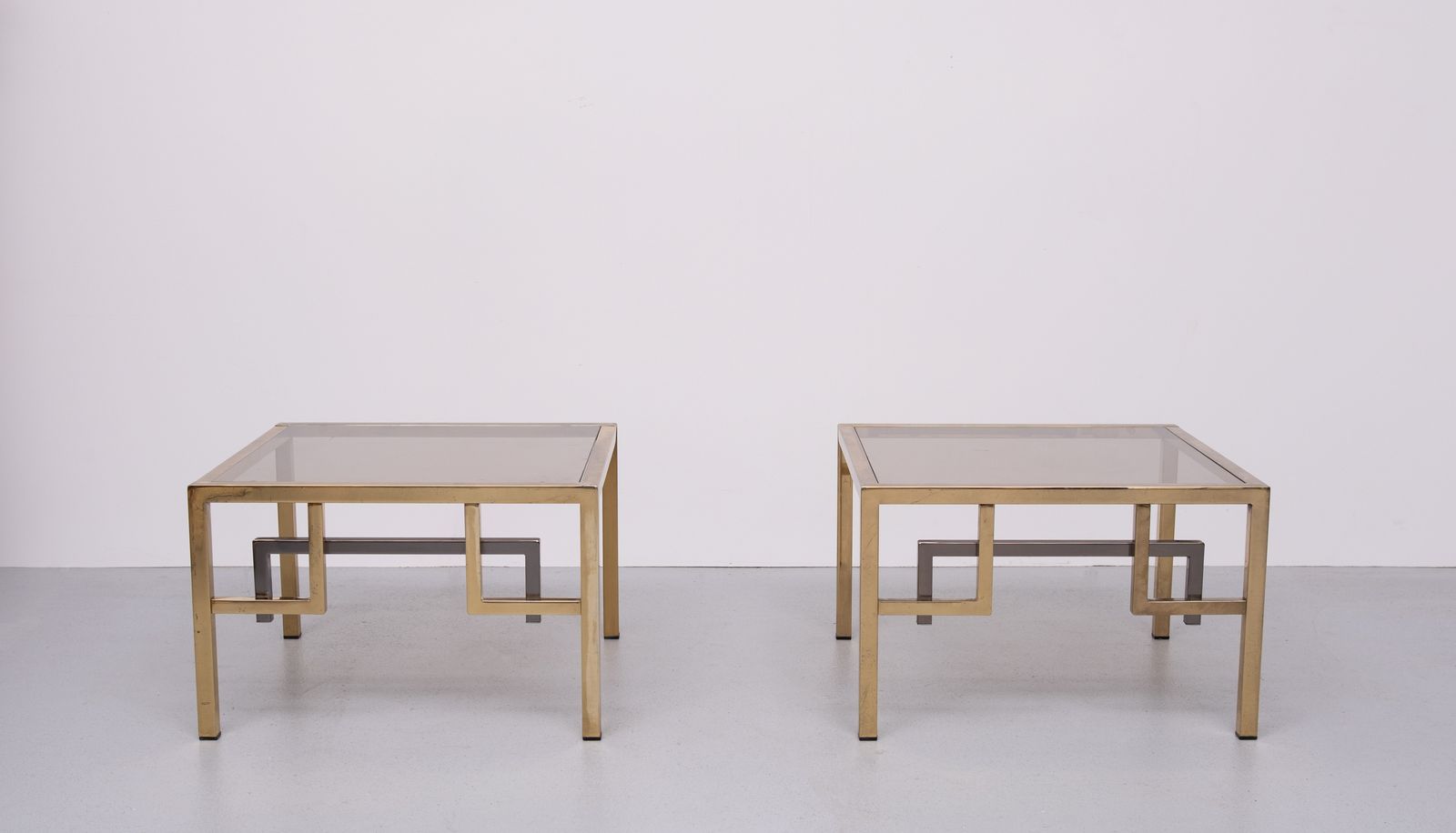 photo for sale Pair Brass Square Side Tables Belgo Chrome 1970s Belgium
