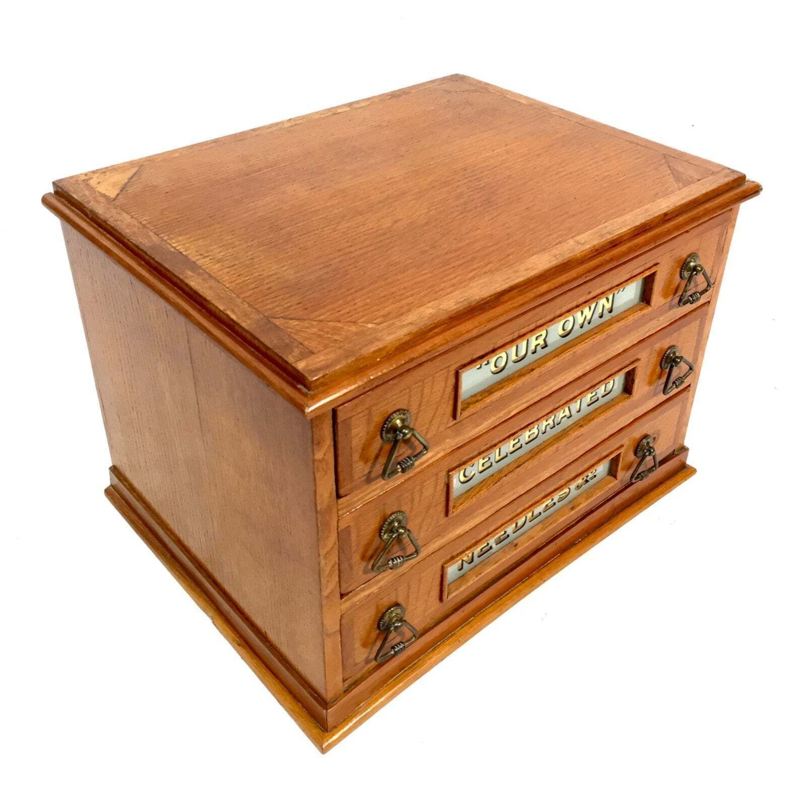 Antique Haberdashery Tabletop Shop Display Needle Box / Display Cabinet Drawers photo vinterior