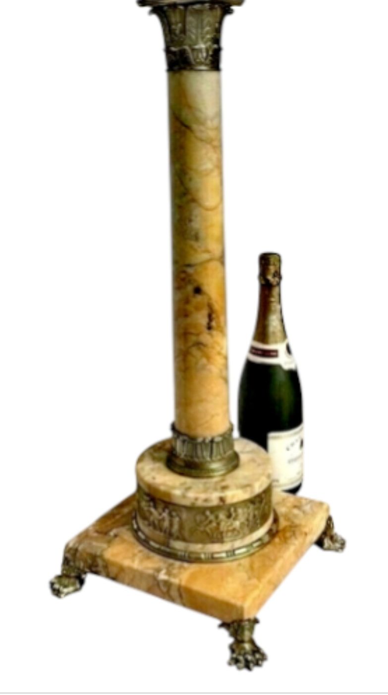 Ormolu Bronze Sienna Marble, Corinthian Column Lamp  Rotating Frieze Pedestal photo buy