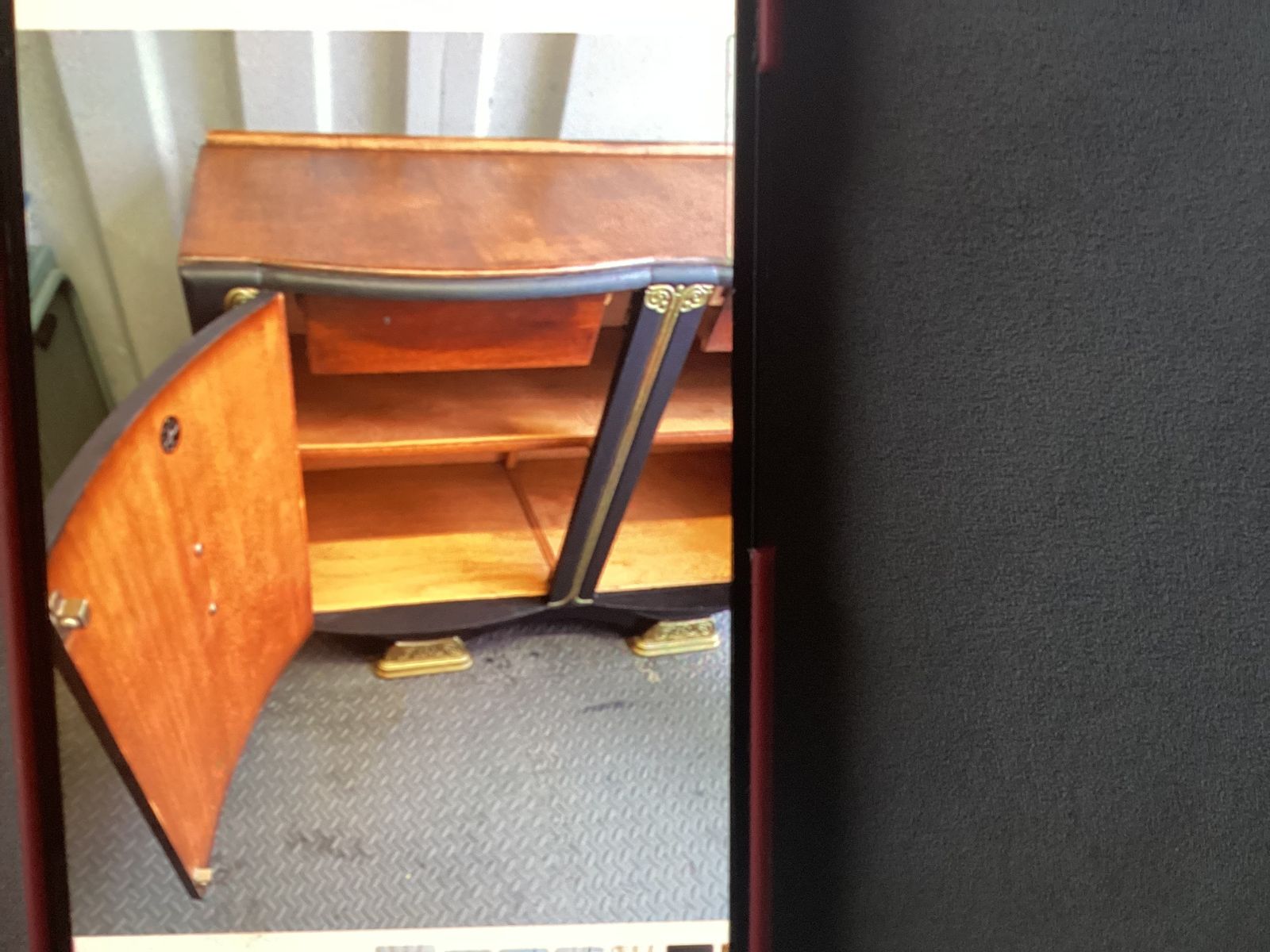 photo for sale Art Deco Summers Cabinet In Matt Black With Gold Scroll And Feet
