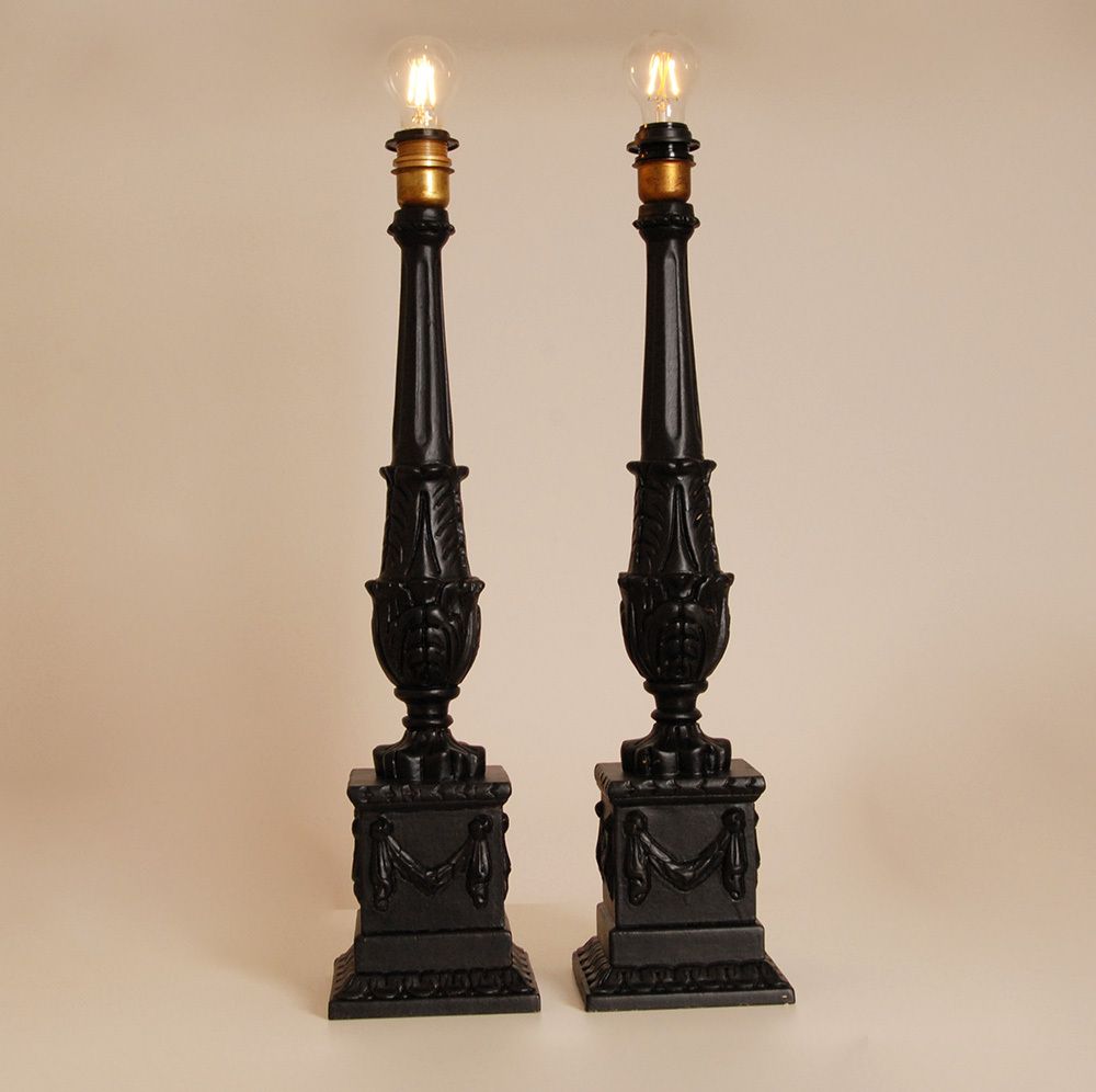 photo furniture French Table Lamps With Black Tartan Lampshades, 1980s, Set Of 2