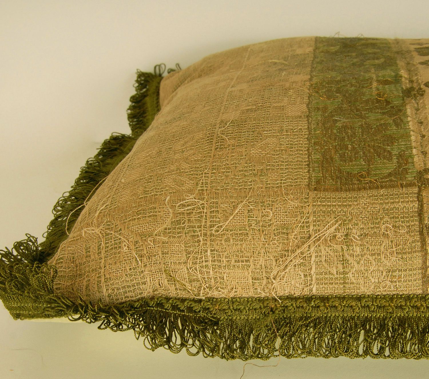 Napoleonic Empire Cushion Silk Green And Gold Thread Embroidery French Bobbin Lace Throw Cushion photo vintage