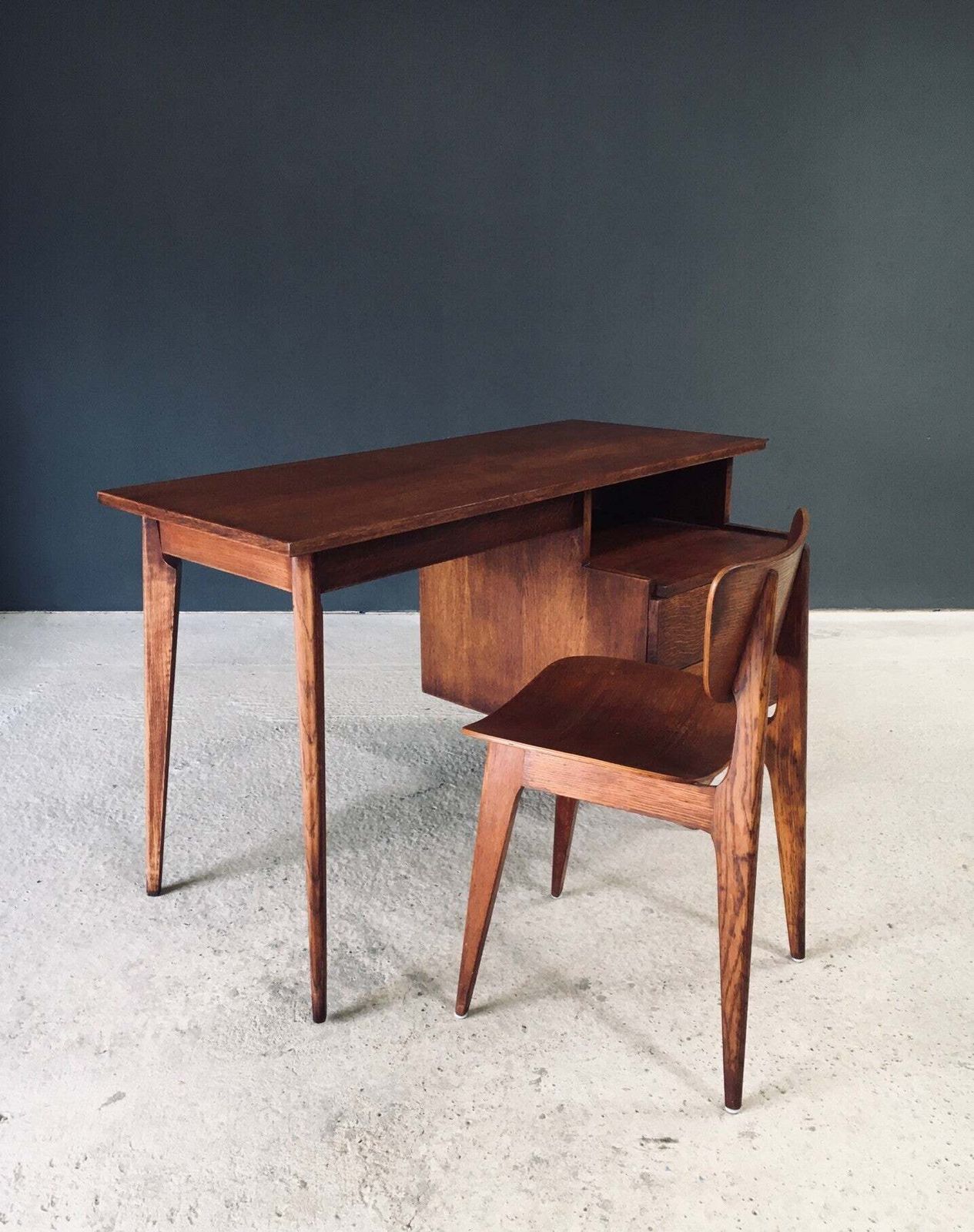 Modernist Reconstruction Design Writing Desk, France 1950's photo vintage