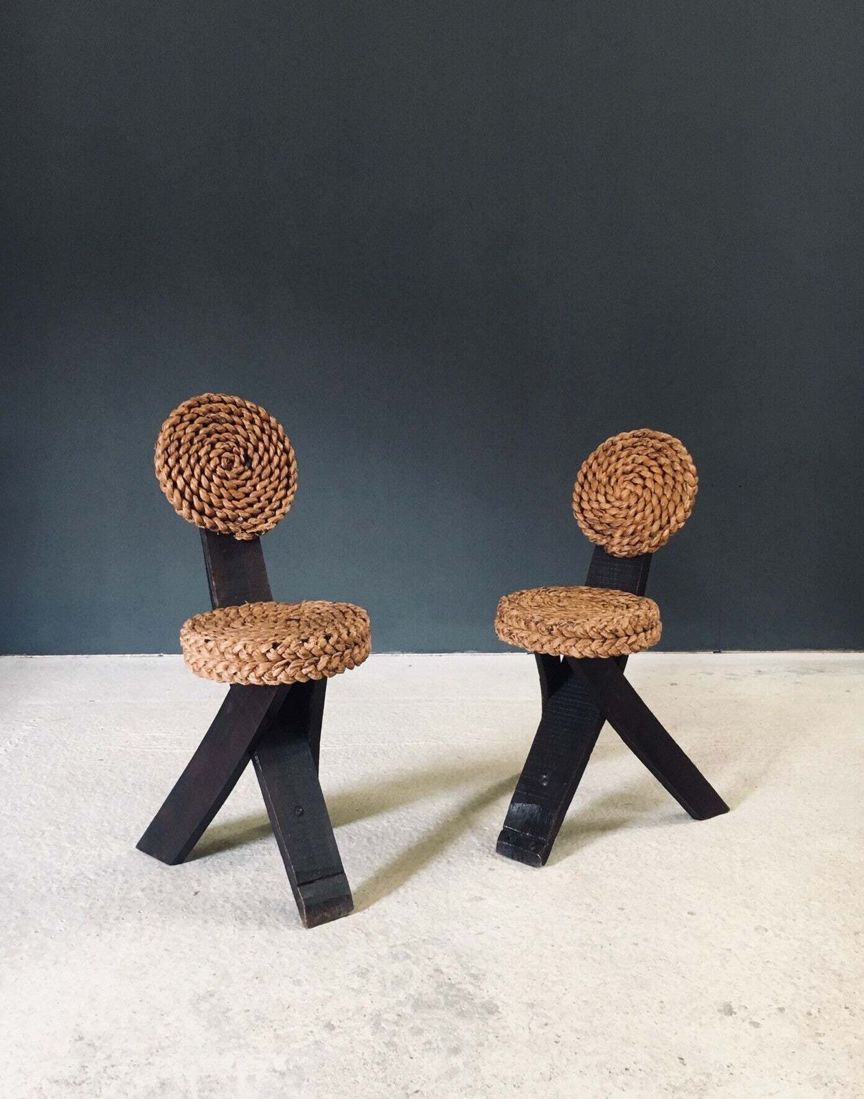 Mediterranean Design Driepoot Stoelen Van Audoux Minet, Frankrijk, Ca. Jaren 1950 photo furniture