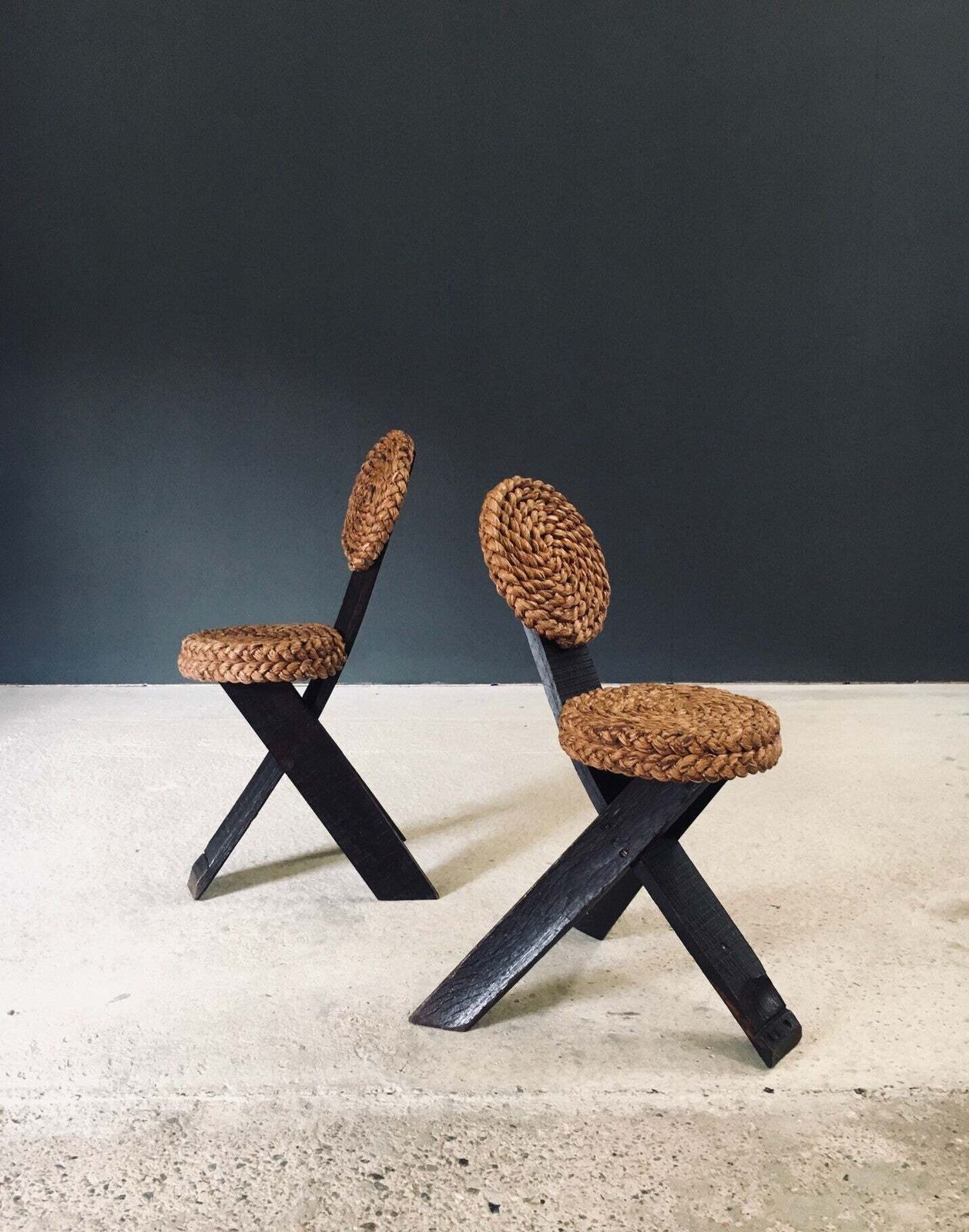 Mediterranean Design Driepoot Stoelen Van Audoux Minet, Frankrijk, Ca. Jaren 1950 photo vintage