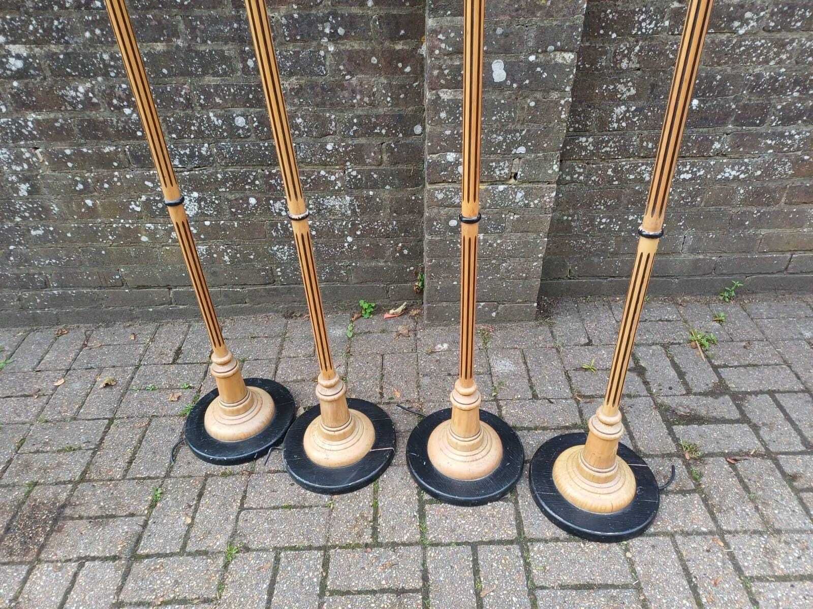 Vintage Wooden Floor Lamp Bases, Set Of 4, Retro Mid Century Tall Column Lamps, Art Decor Revival photo furniture