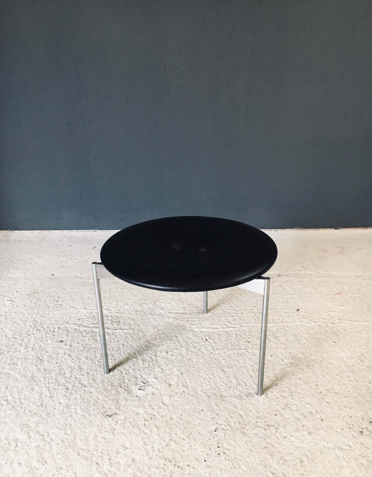 Midcentury Modern Design Leather Tripod Stool By Uno & östen Kristiansson For Luxus, Sweden 1960's photo 2000.0
